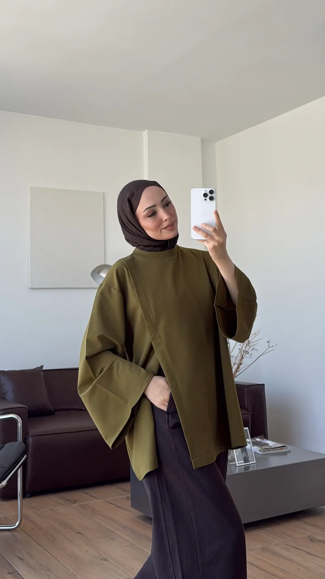 Aise Asimetrik Kesim Sweat Olive