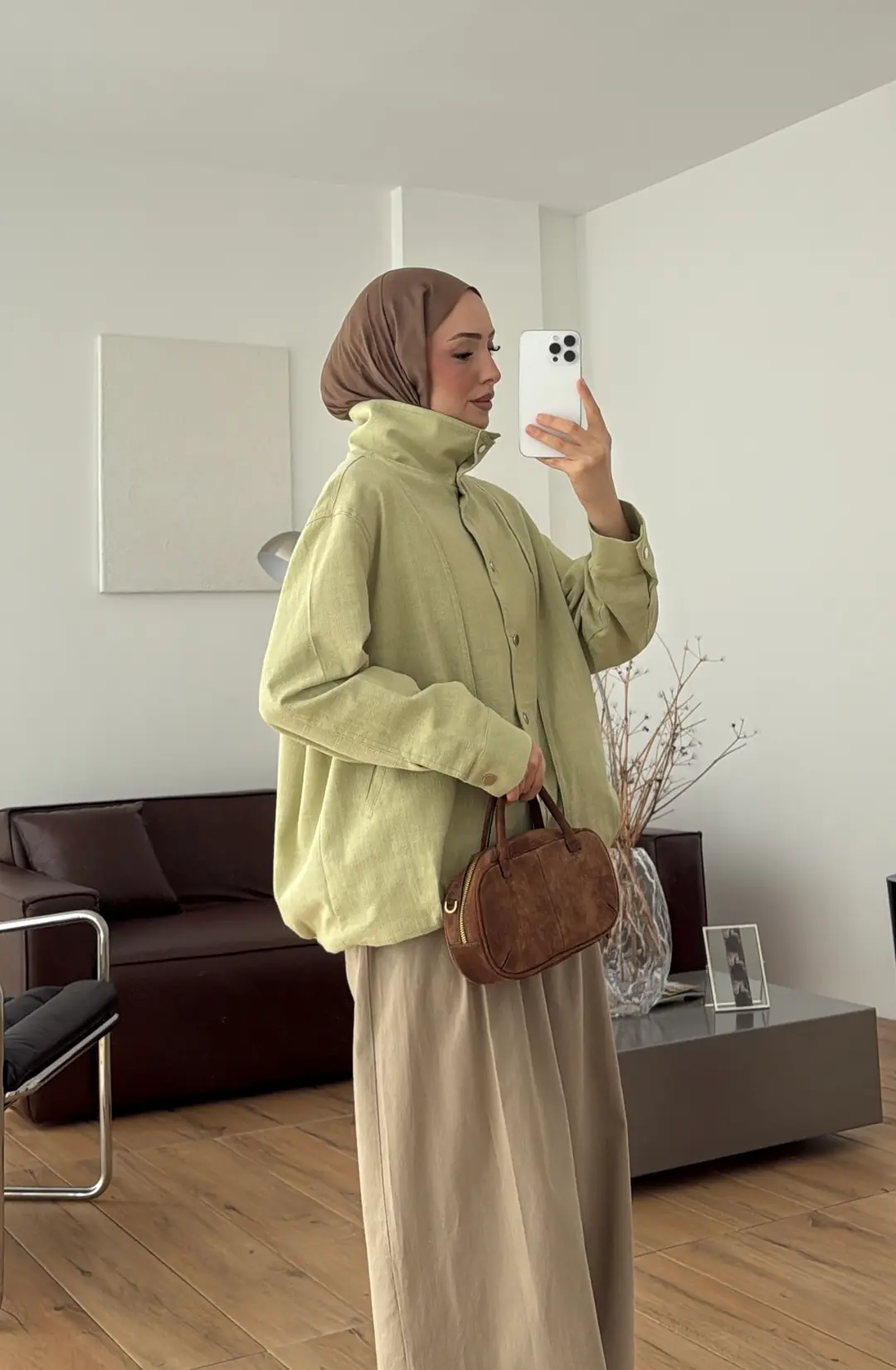 Keten Bomber Ceket Açık Yeşil