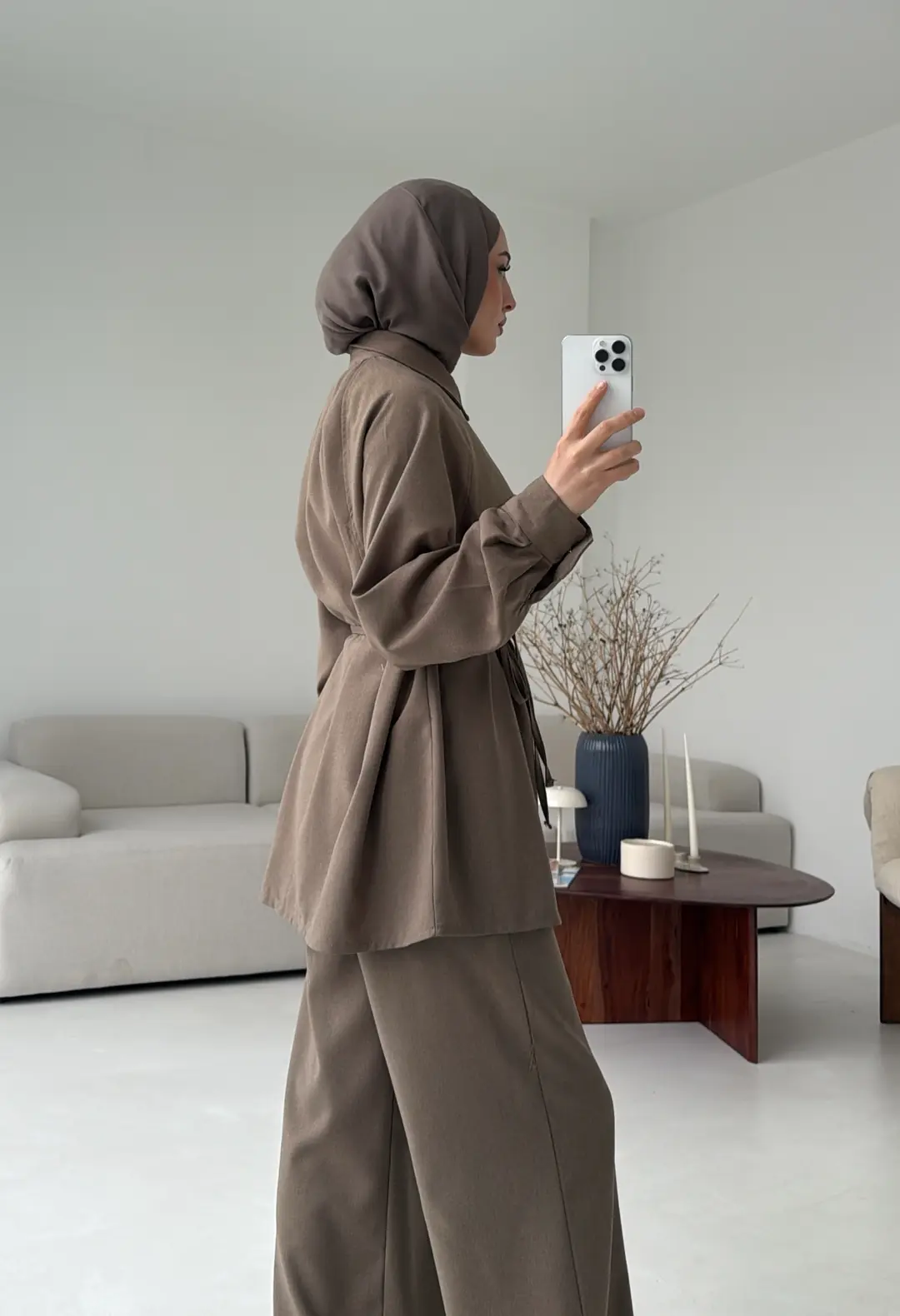 Bağcıklı Bluz Pantolon Takım Vizon