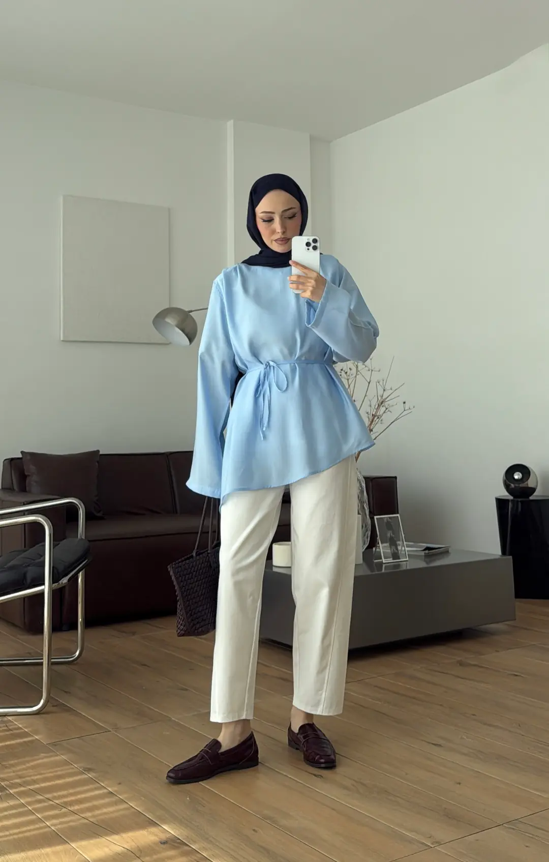 Vatkalı Asimetrik Bluz Mavi