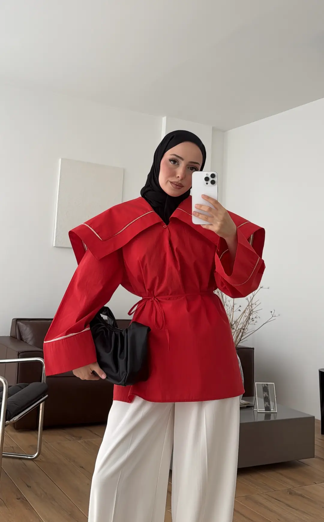 Biye Bağcıklı Dantelli Tunik Kırmızı