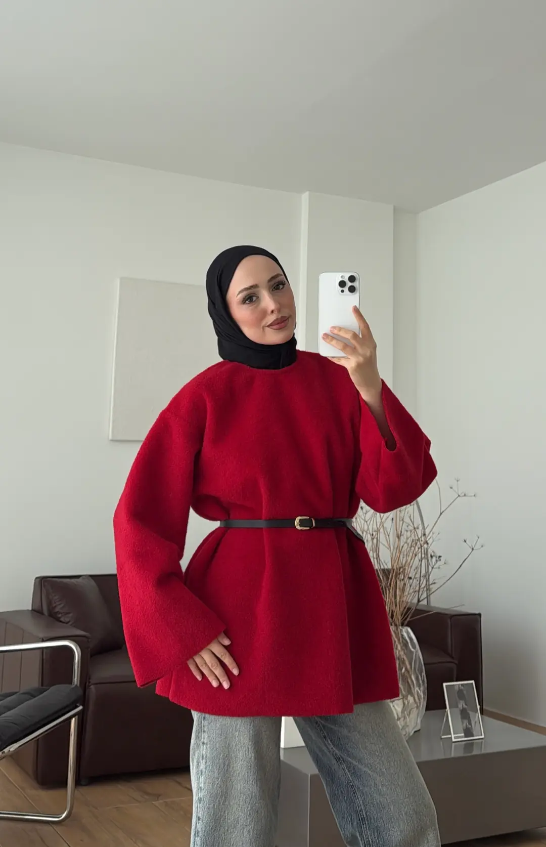 Helen Keçe Kemerli Bluz Kırmızı