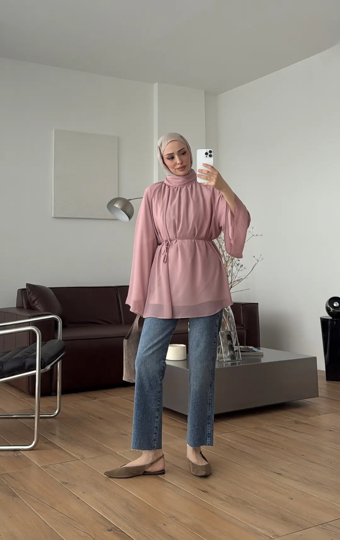 Şifon Dökümlü Bluz Krem Pudra