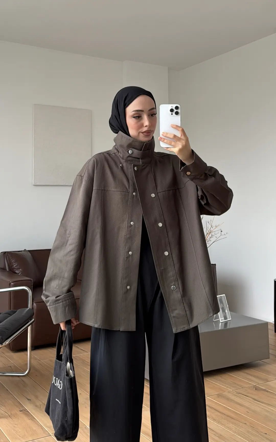Çırçıtlı Dik Yaka Gabardin Ceket Haki
