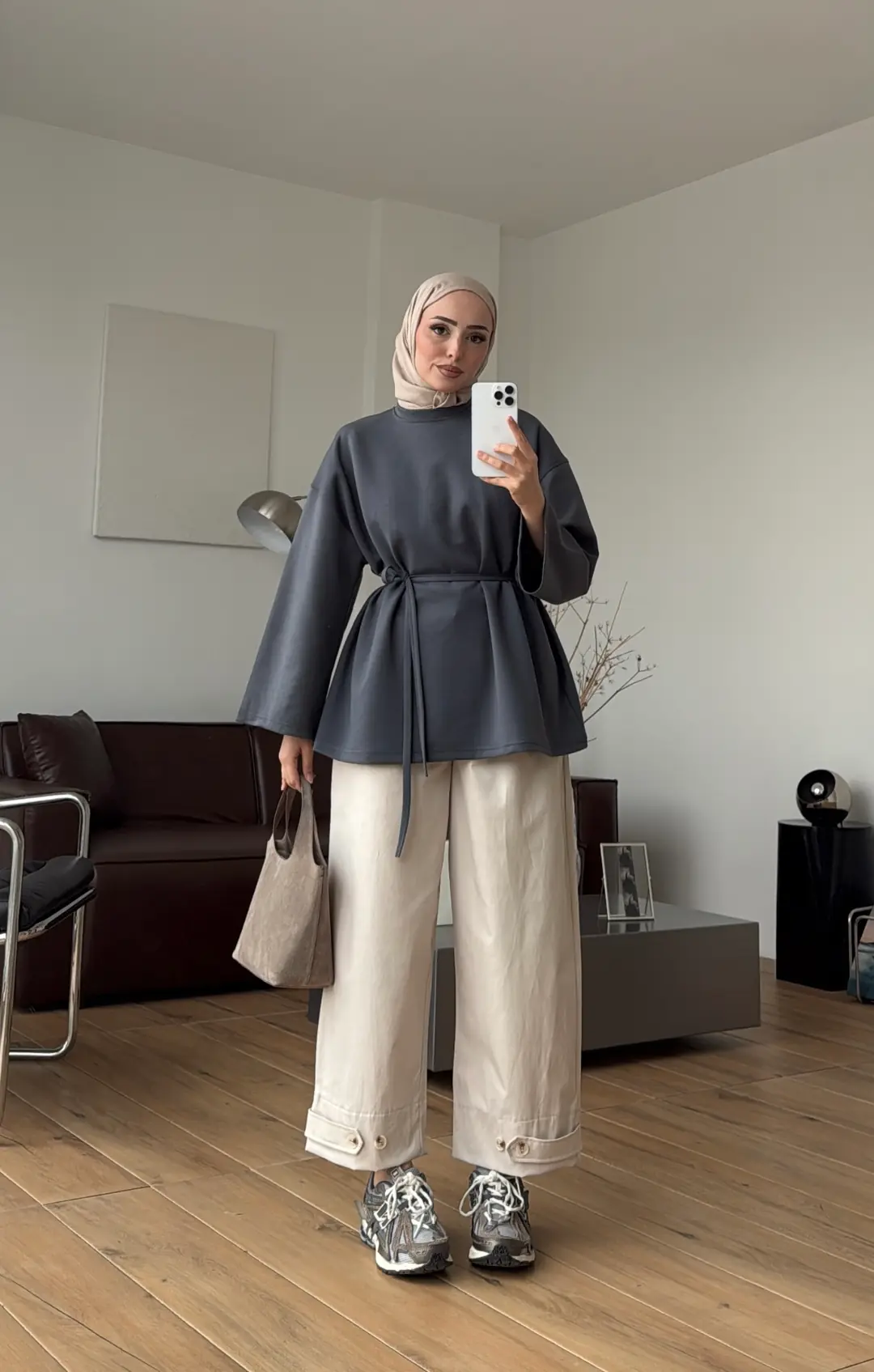 Seyyar Bağlamalı Oysho Kumaş Tunik Antrasit