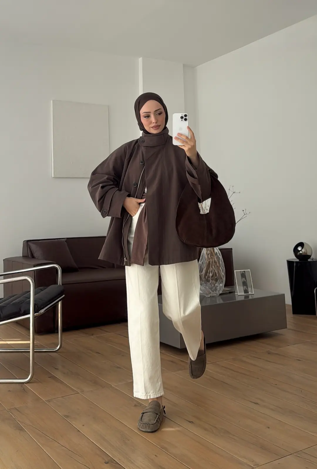 Minimal Yakalı Trençkot Kahve