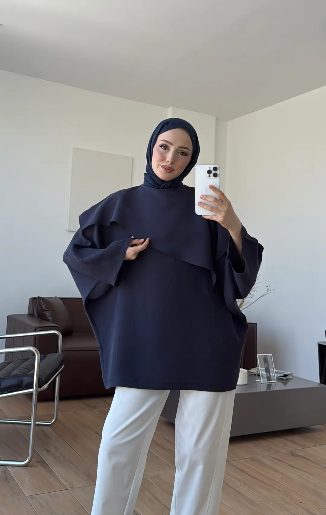 Yarasa Kol Şallı Bluz Lacivert 