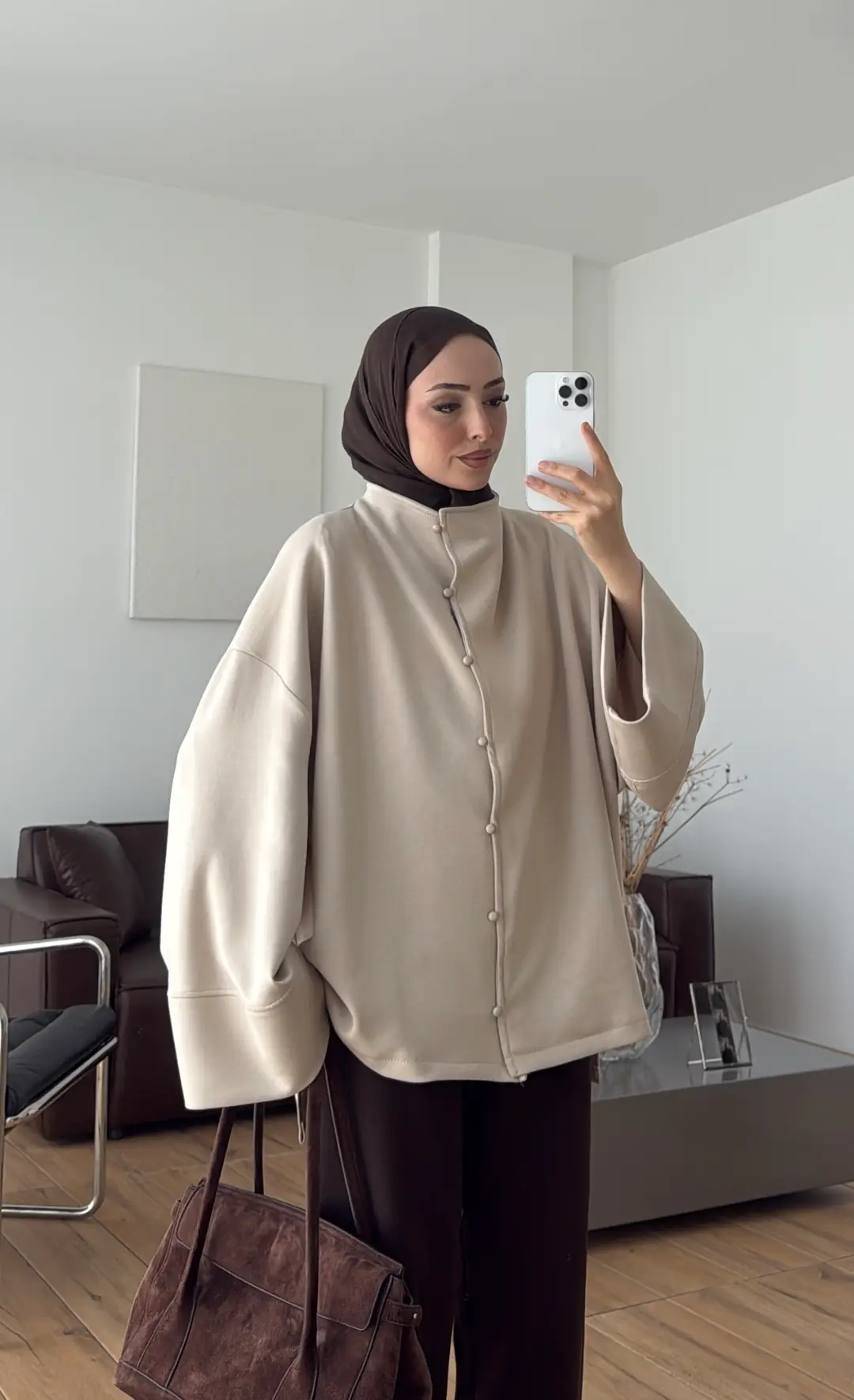 Tok Kumaş Oversize Mevsimlik Ceket Bej