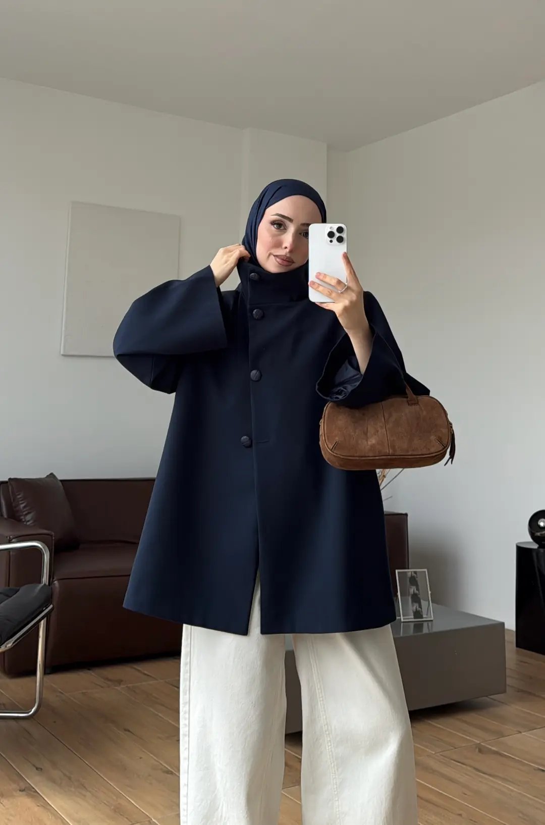 Geniş Kol Kuşaklı Ceket Lacivert