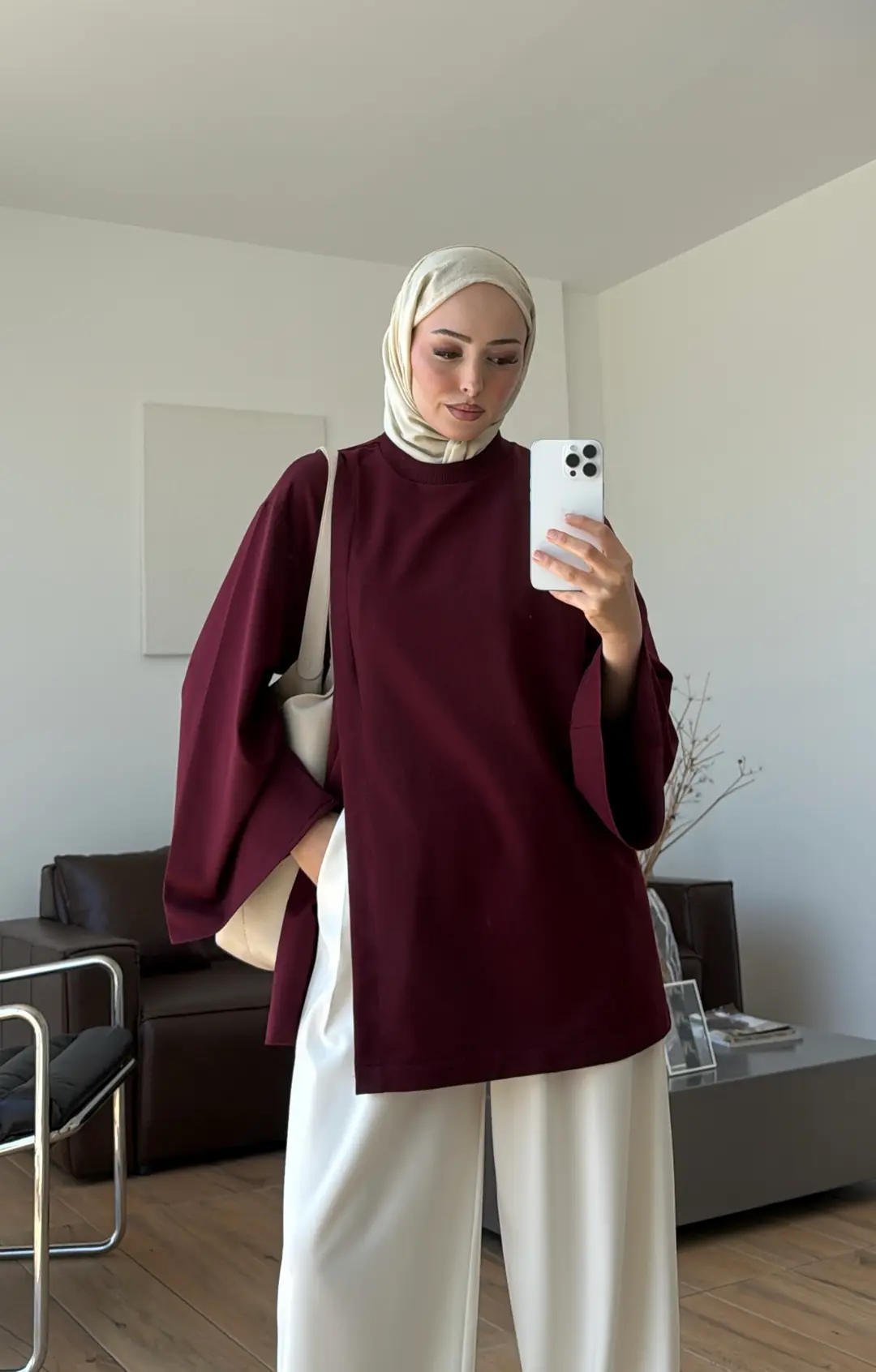 Aise Asimetrik Kesim Sweat Bordo