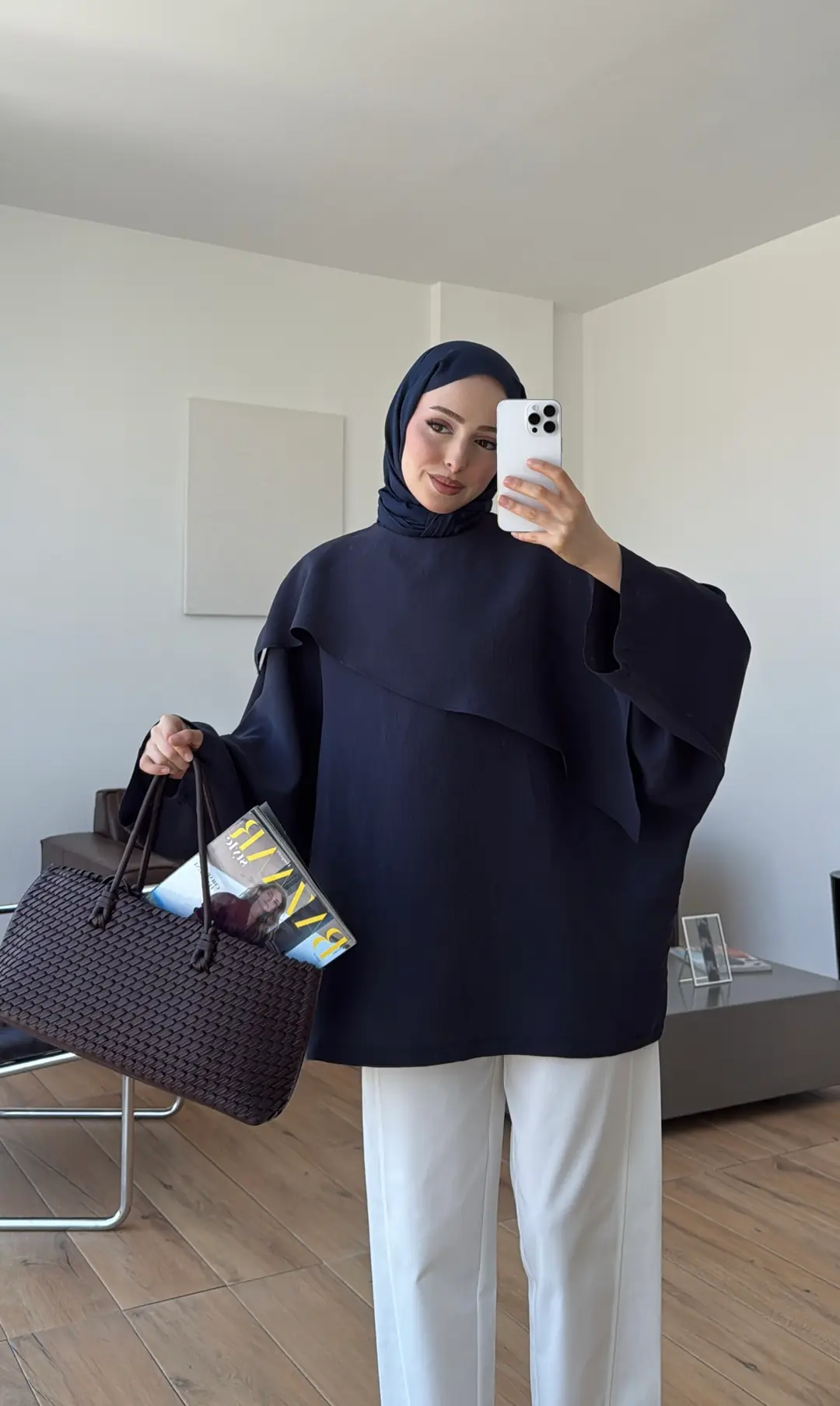Yarasa Kol Şallı Bluz Lacivert 