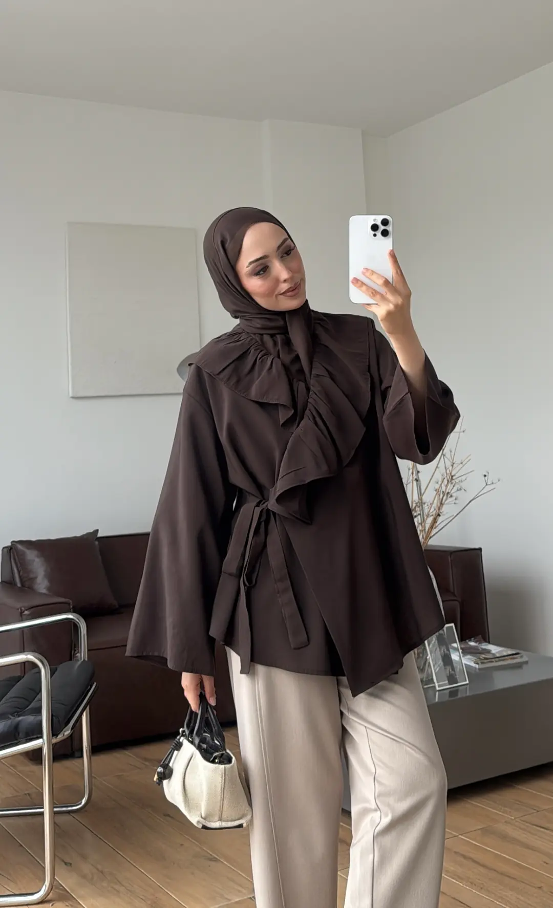 Fırfırlı ModaL Bluz Kahve