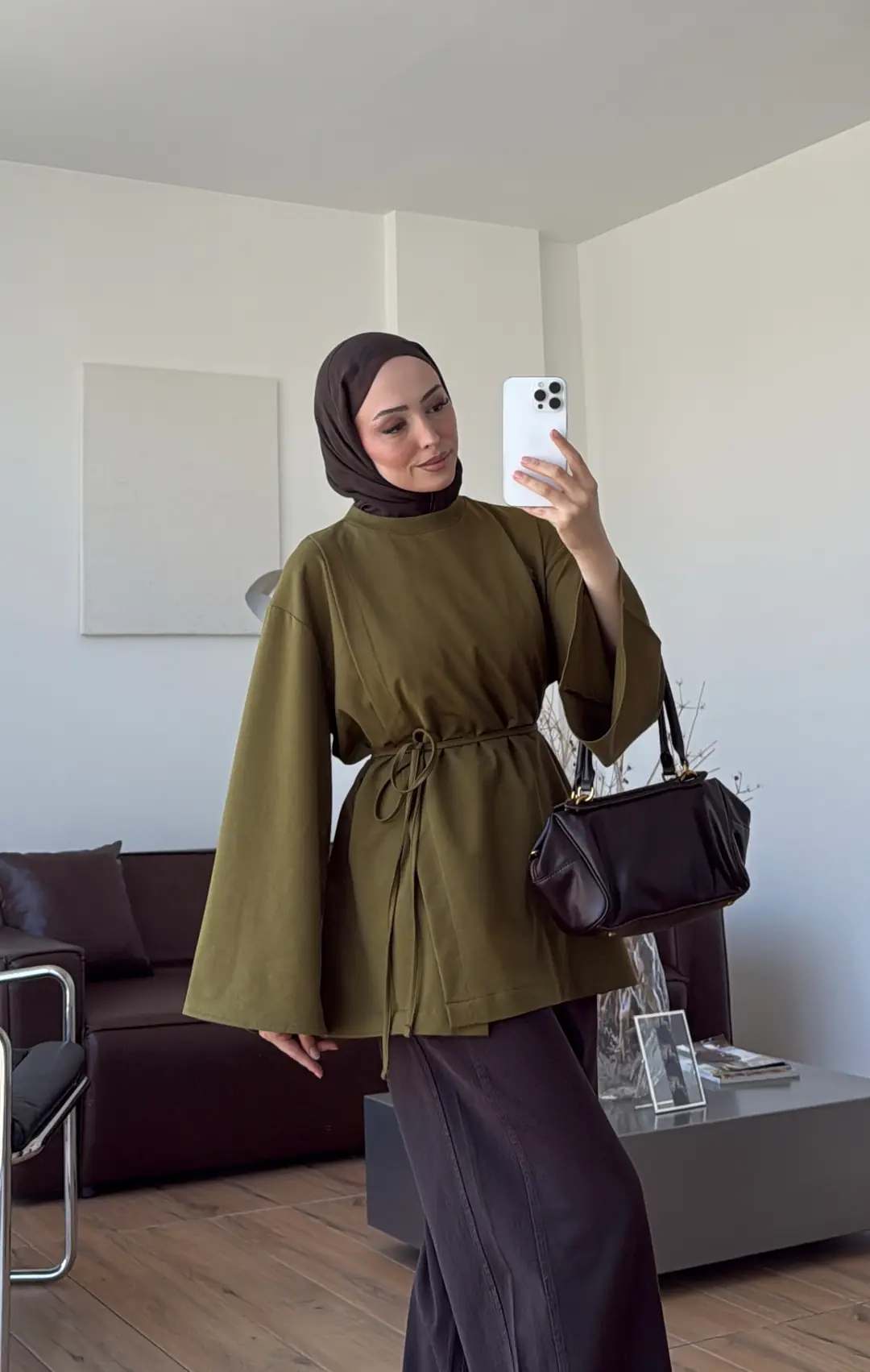 Aise Asimetrik Kesim Sweat Olive