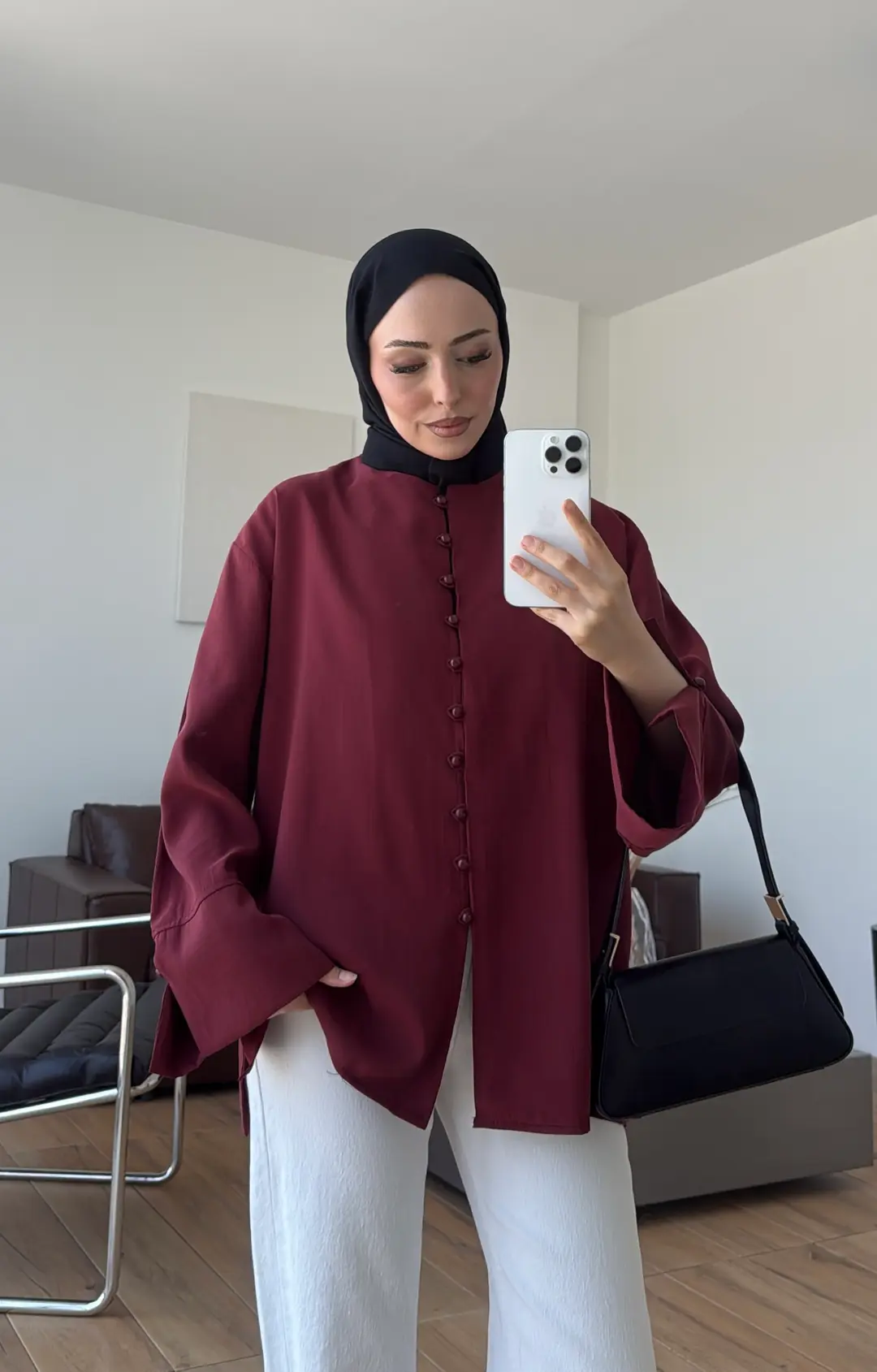 Top Düğmeli Modal Bluz Bordo