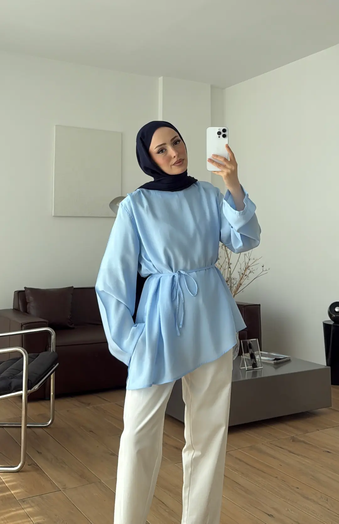 Vatkalı Asimetrik Bluz Mavi