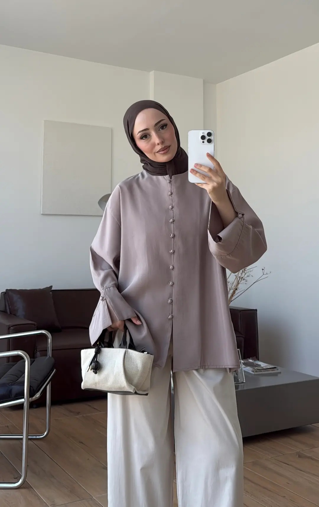 Top Düğmeli Modal Bluz Vizon
