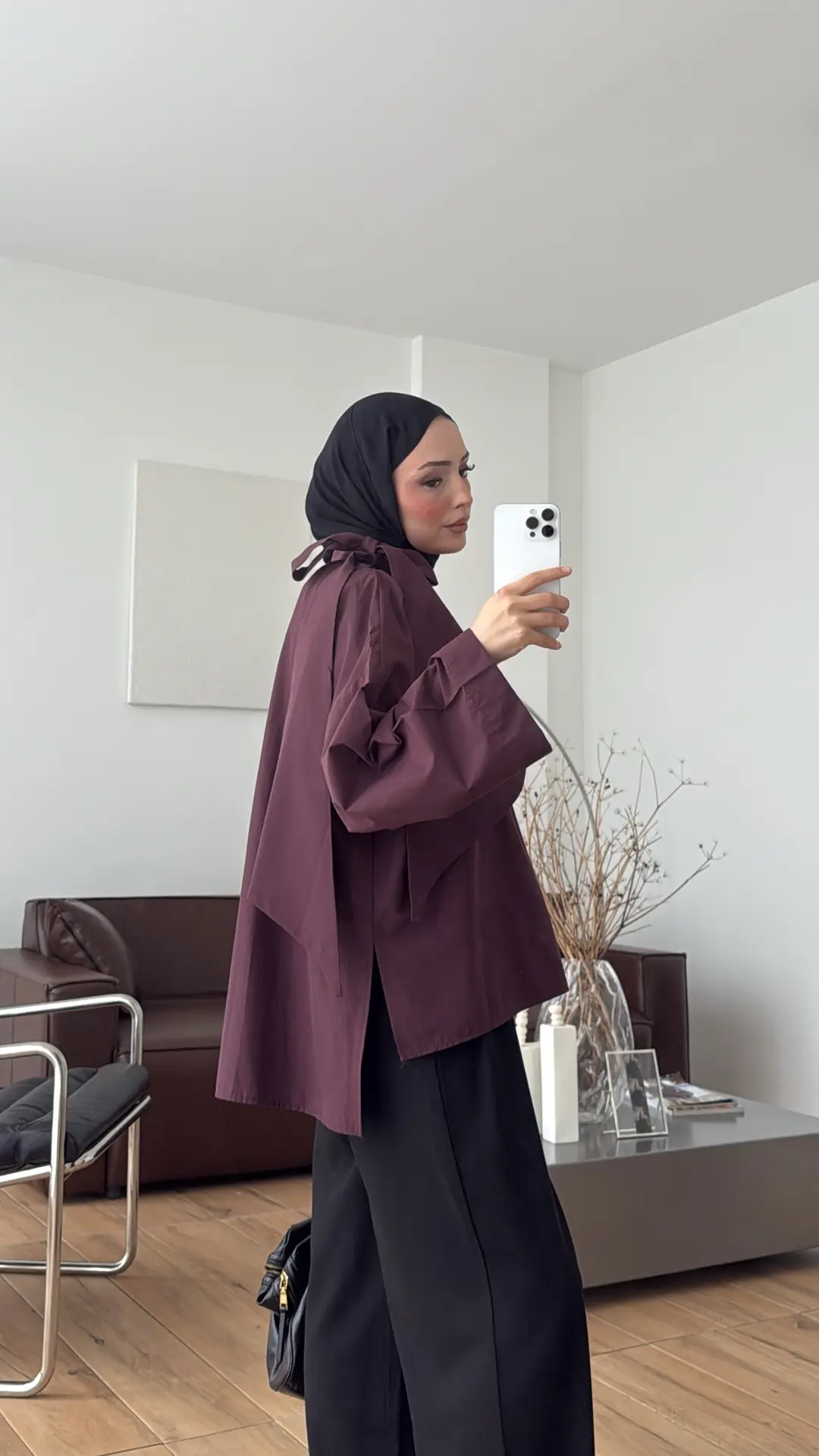 Fiyonk Detay Poplin Bluz Bordo