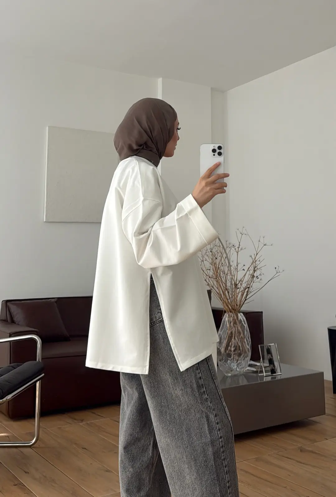 Bağlamalı Yanı Yırtmaç Detay Sweatshırt Ekru