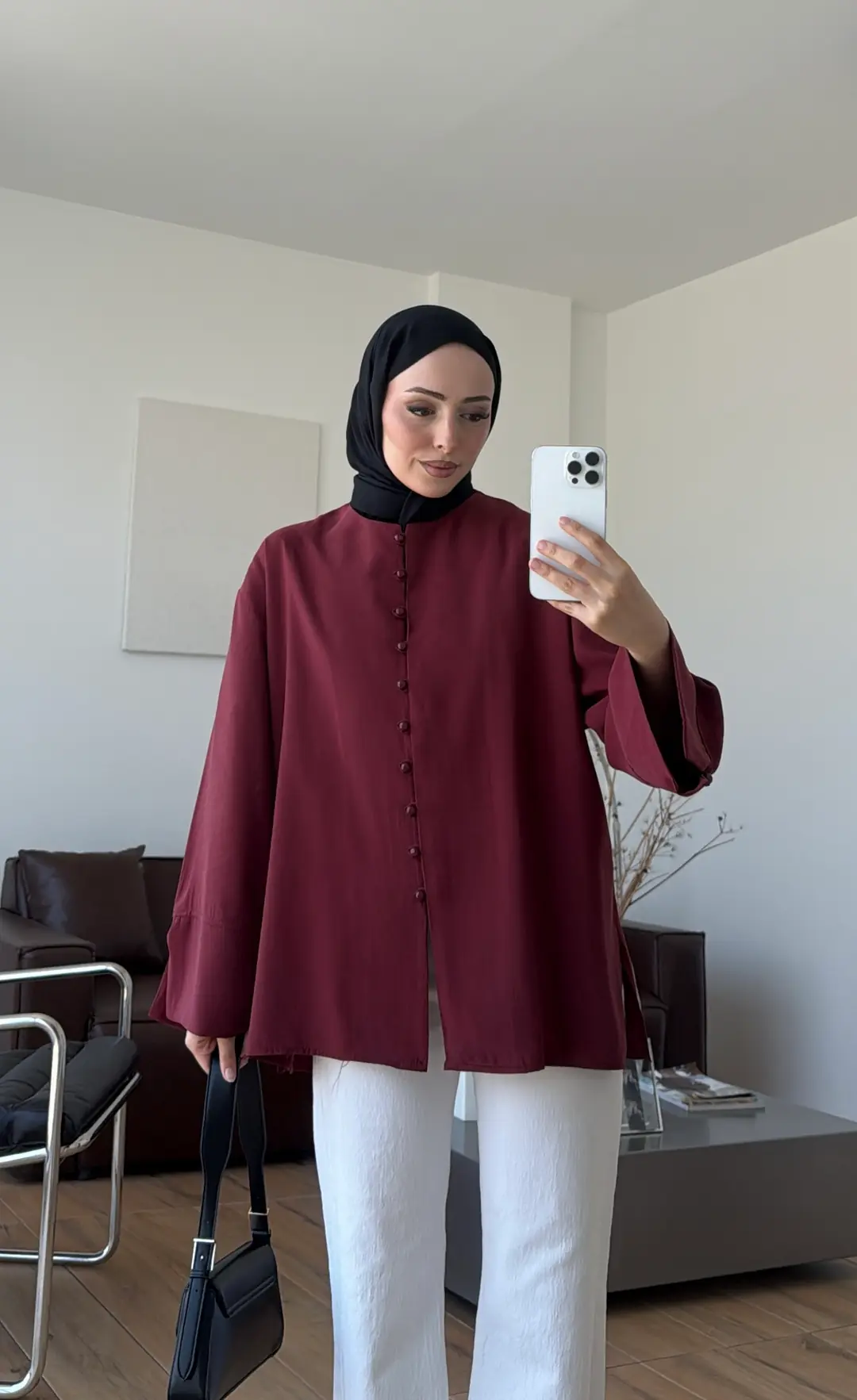 Top Düğmeli Modal Bluz Bordo