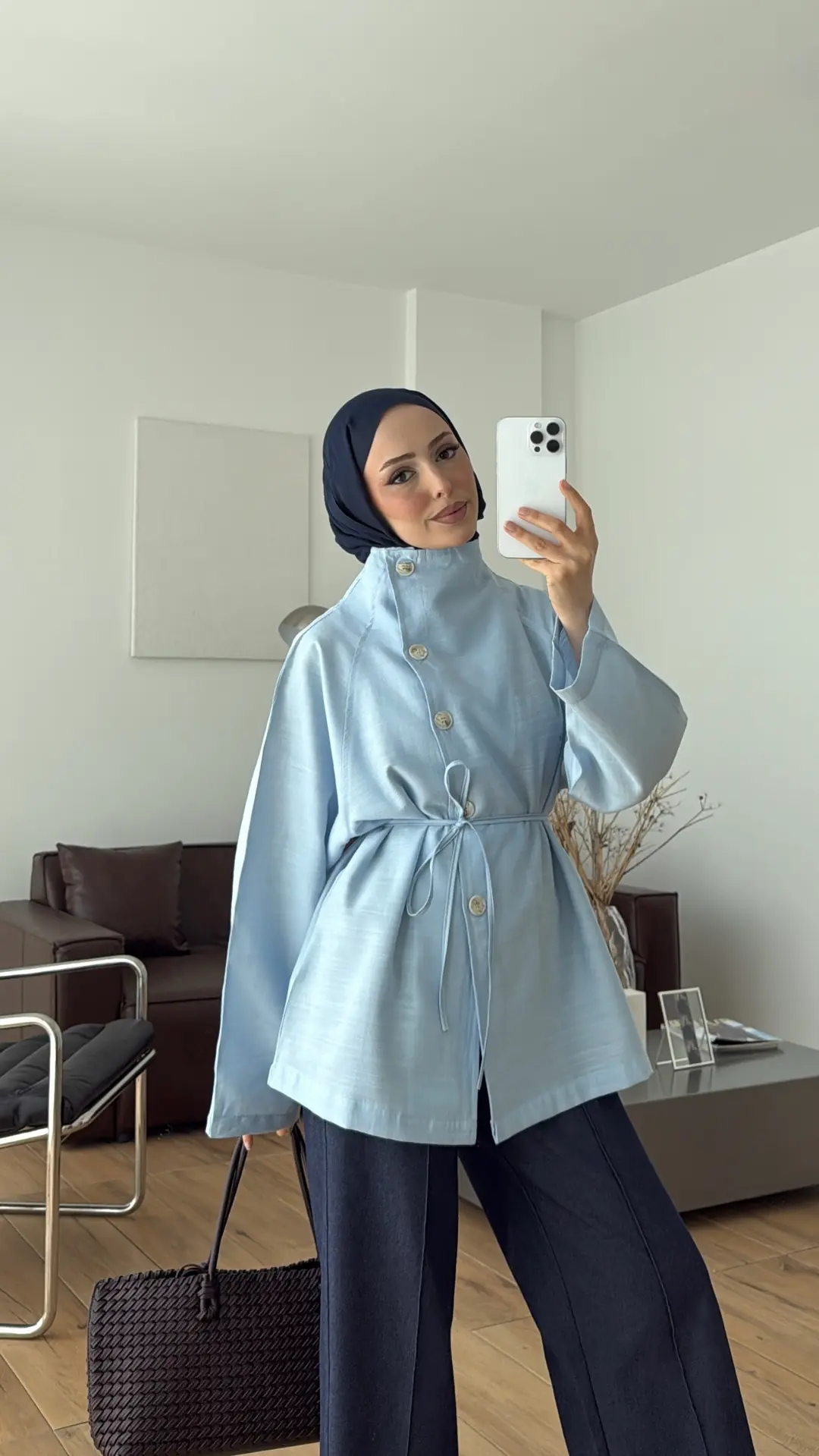 Dik Yaka Yazlık Ceket Mavi