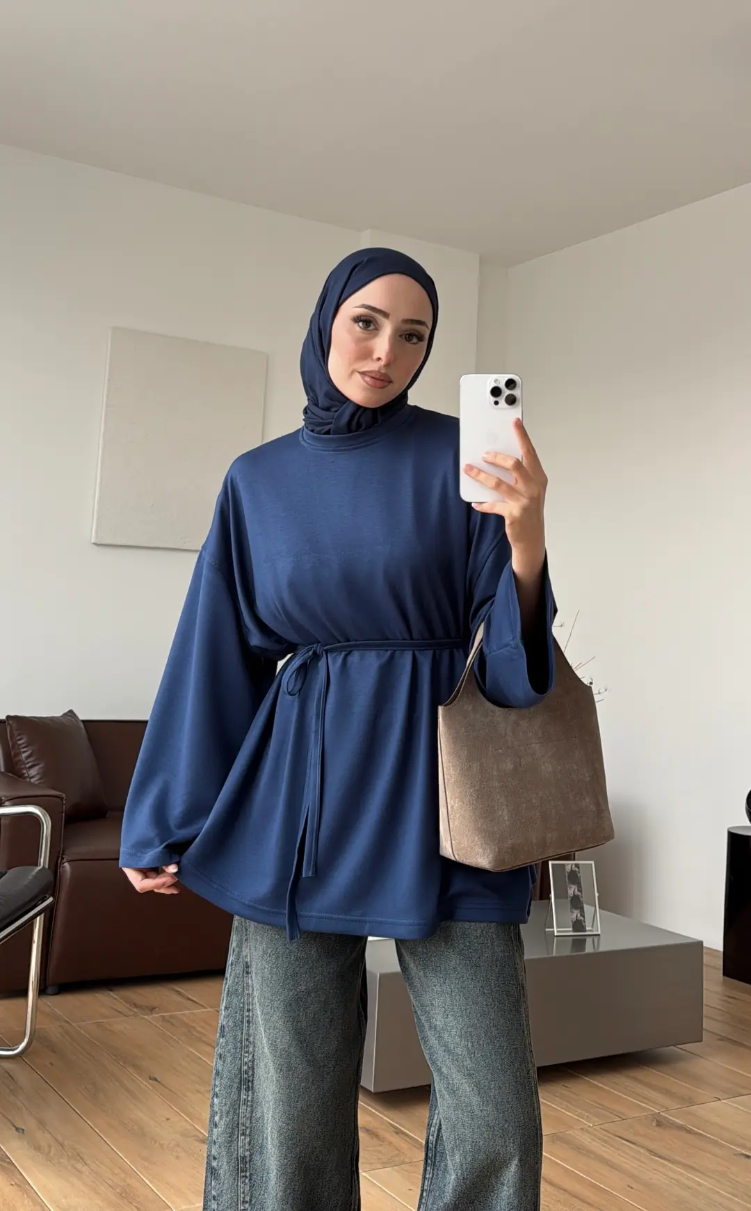 Seyyar Bağlamalı Oysho Kumaş Tunik Lacivert