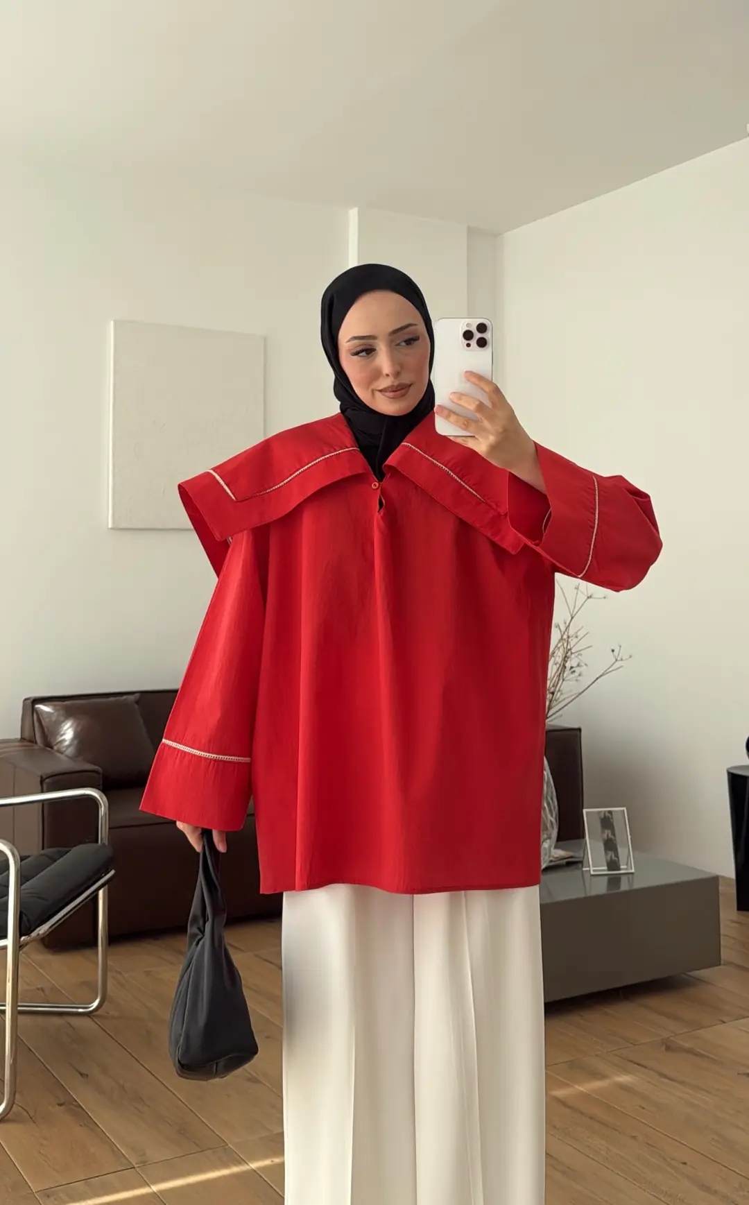 Biye Bağcıklı Dantelli Tunik Kırmızı