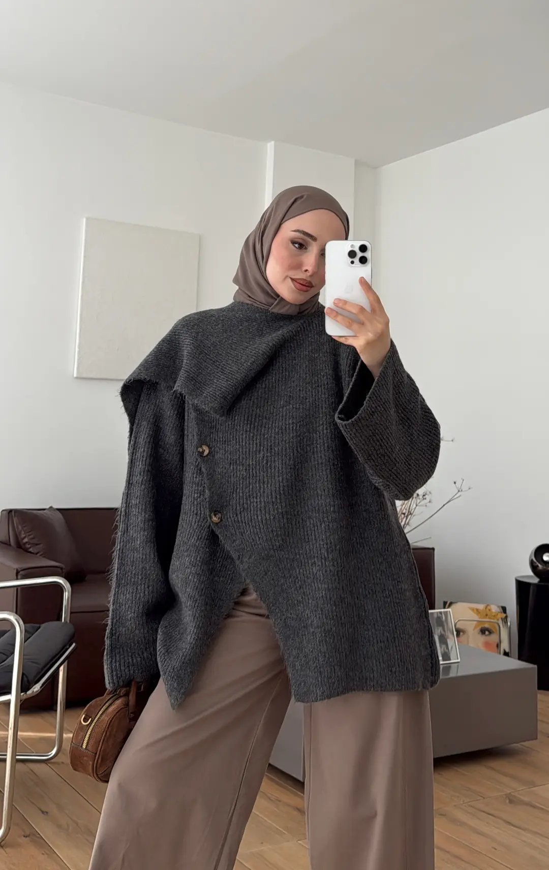 Atkı Detay Hırka Antrasit