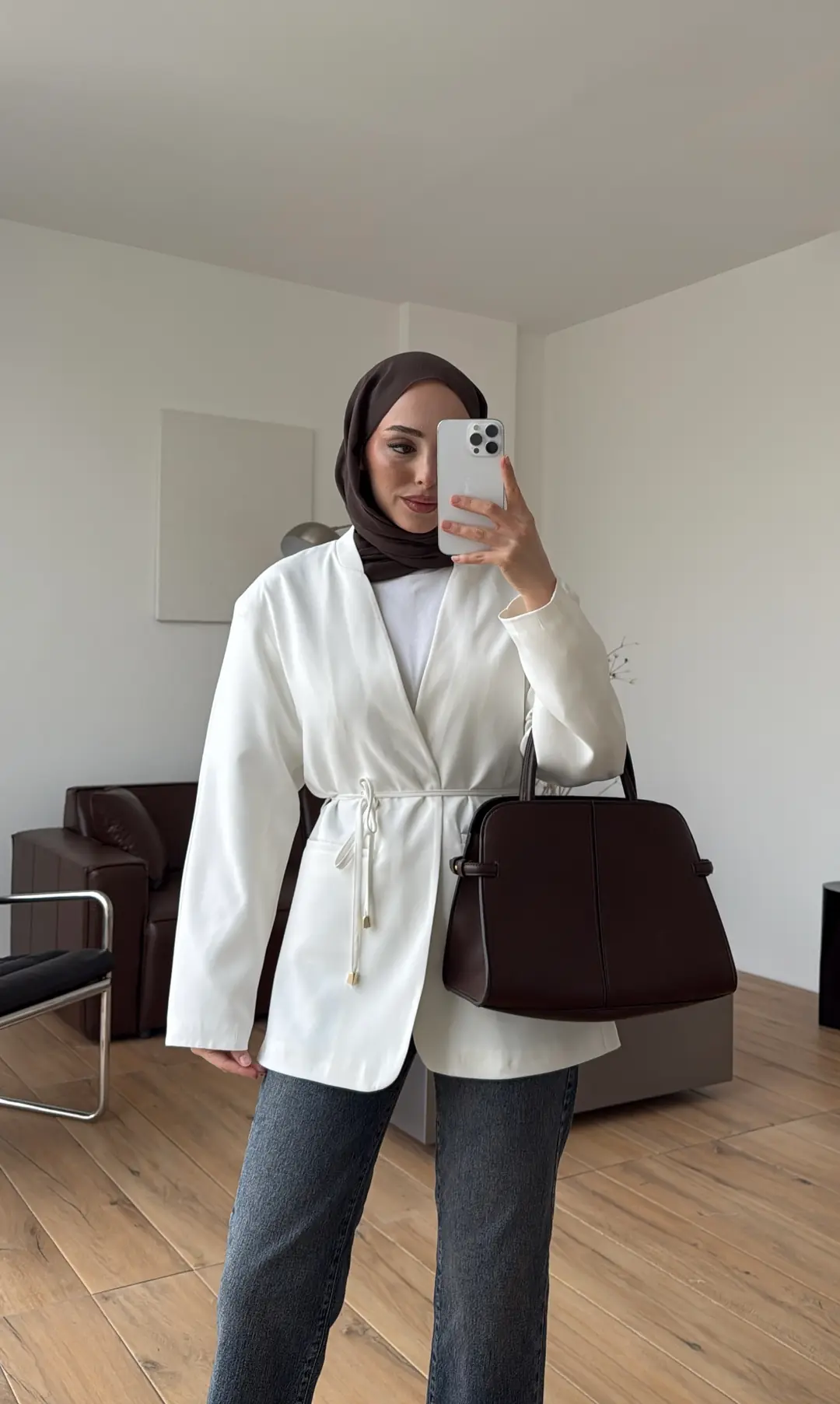 Bagcıklı Blazer Ceket Beyaz
