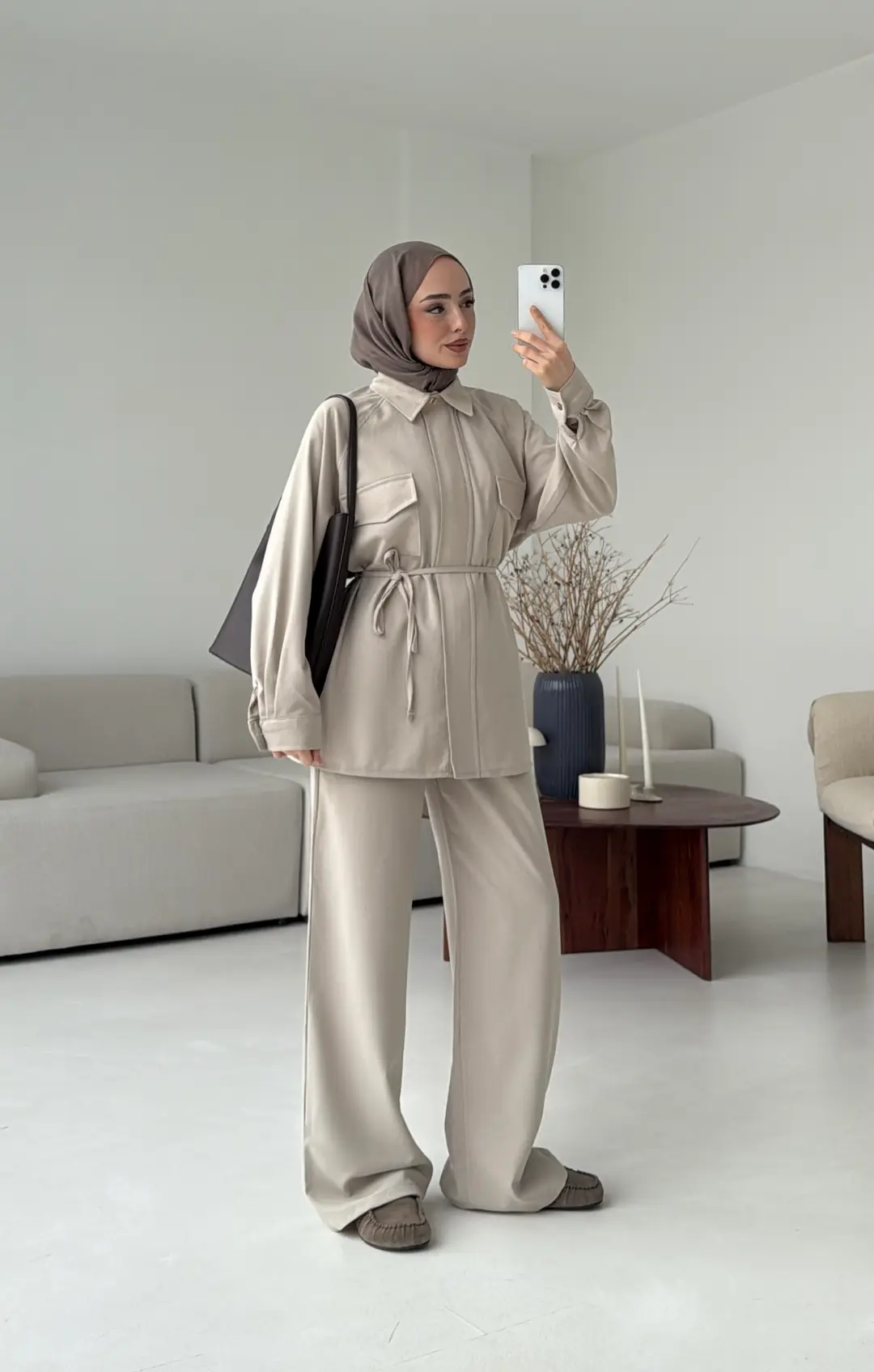 Bağcıklı Bluz Pantolon Takım Taş