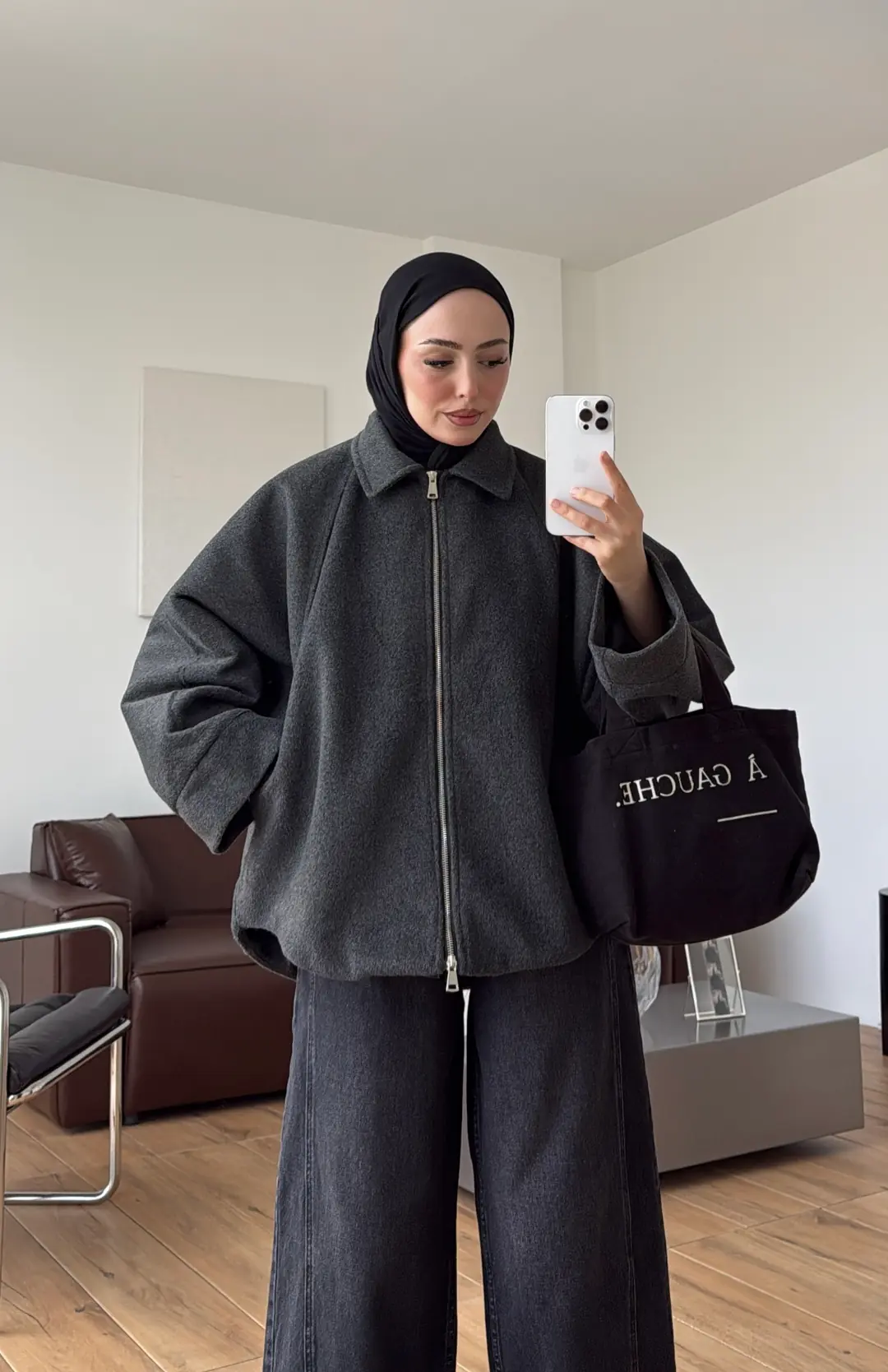 Reglan Kol Fermuarlı Kaban Antrasit
