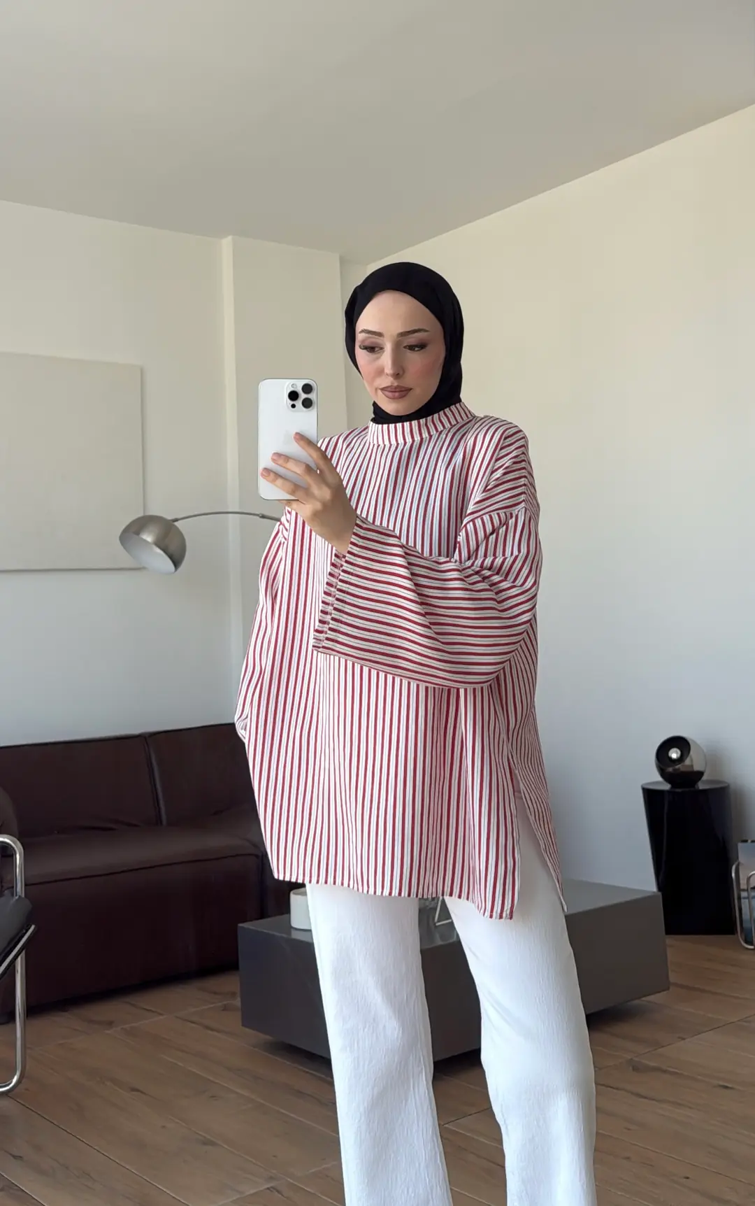 Şallı Çizgili Bluz Beyaz
