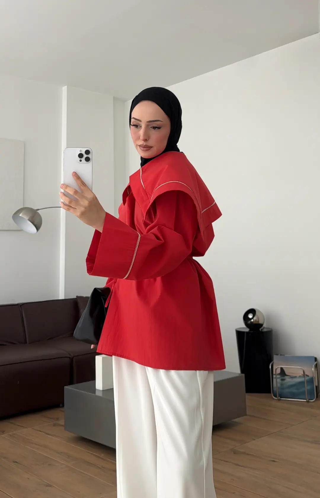 Biye Bağcıklı Dantelli Tunik Kırmızı