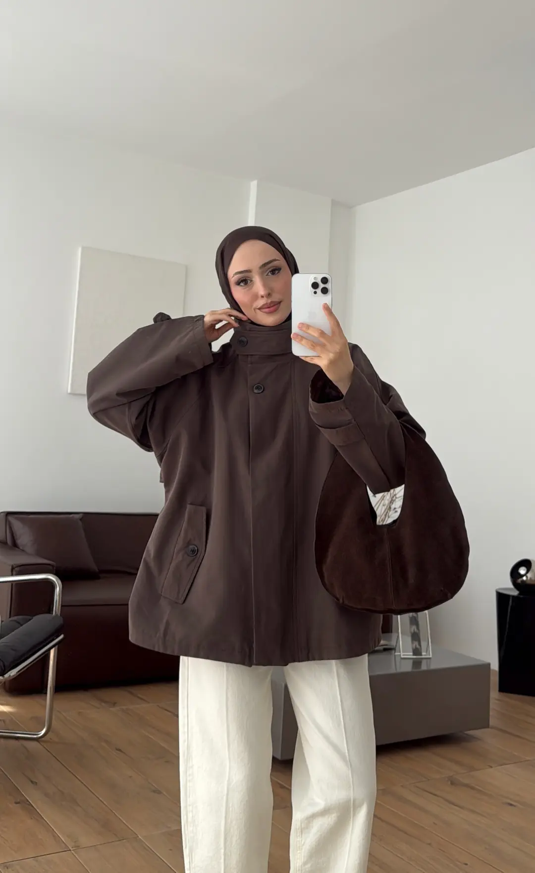 Minimal Yakalı Trençkot Kahve
