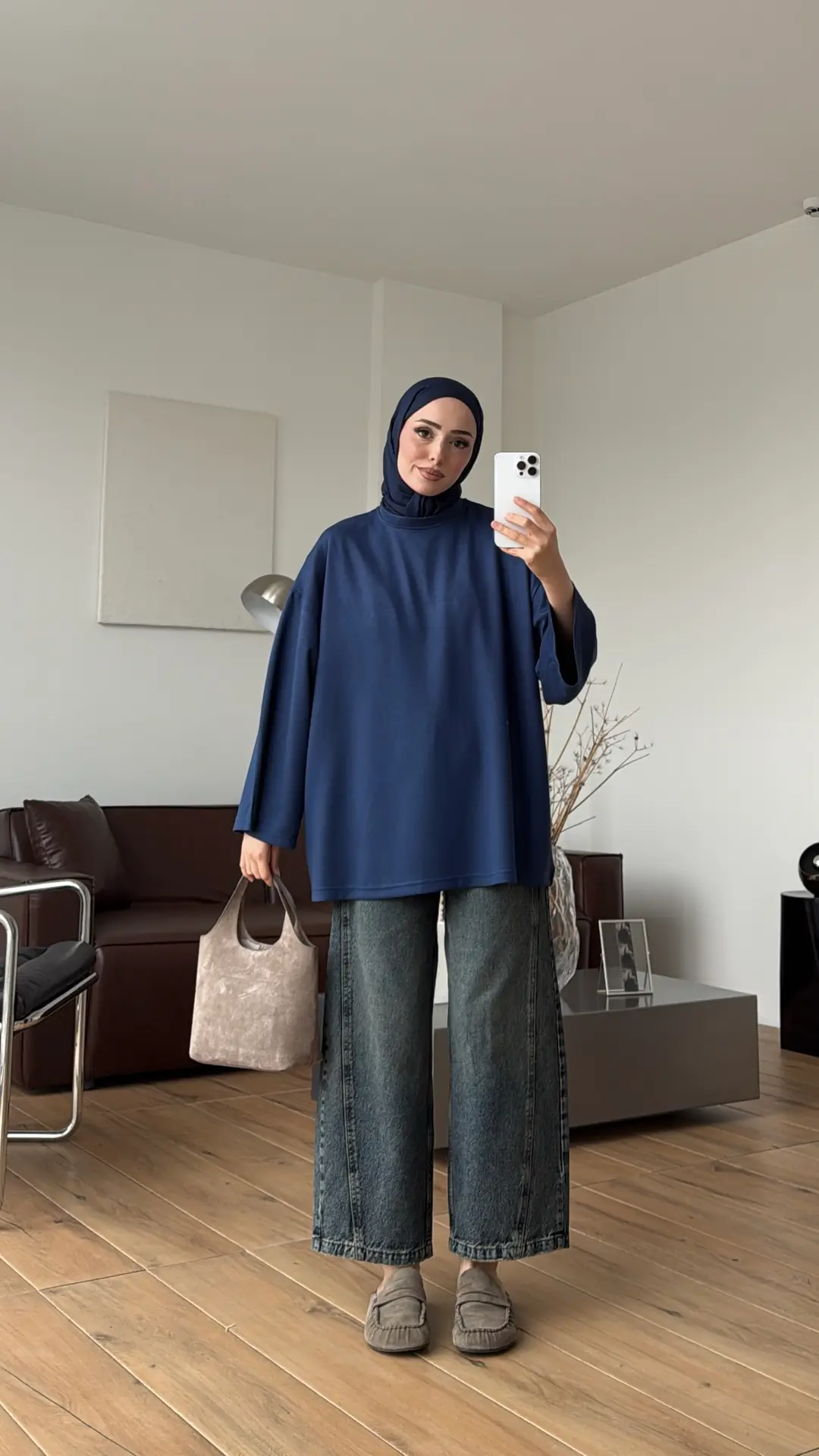 Seyyar Bağlamalı Oysho Kumaş Lacivert Tunik