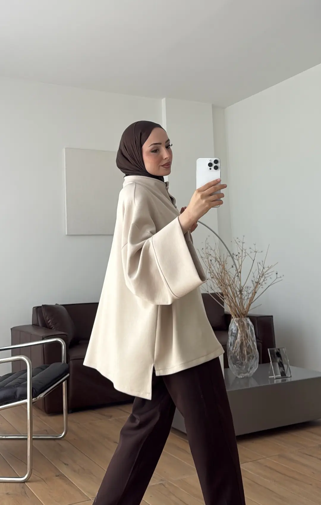 Tok Kumaş Oversize Mevsimlik Ceket Bej