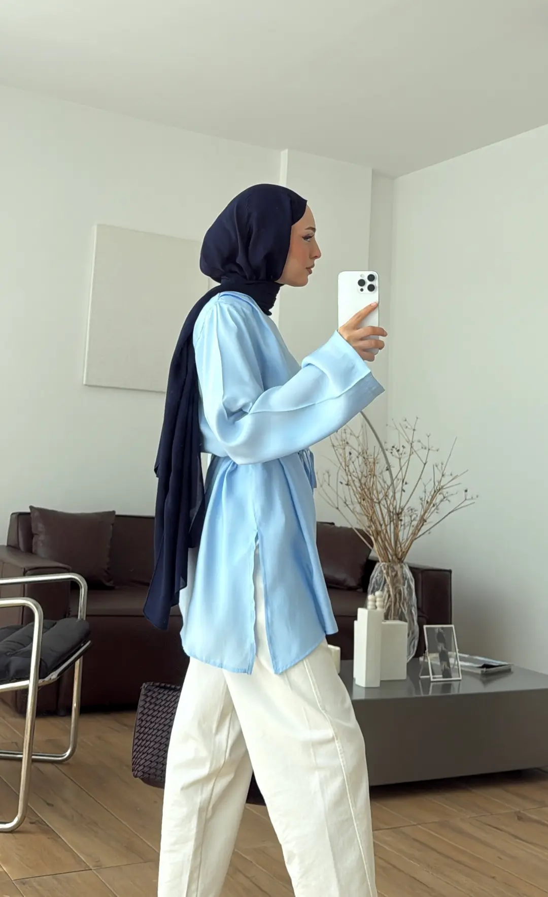 Vatkalı Asimetrik Bluz Mavi