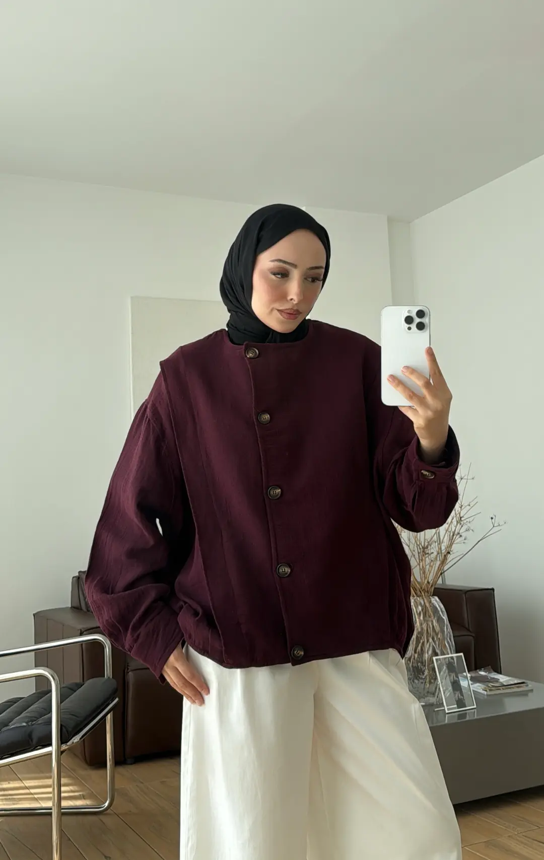 Pile Detay Müslin Gömlek/Ceket Bordo