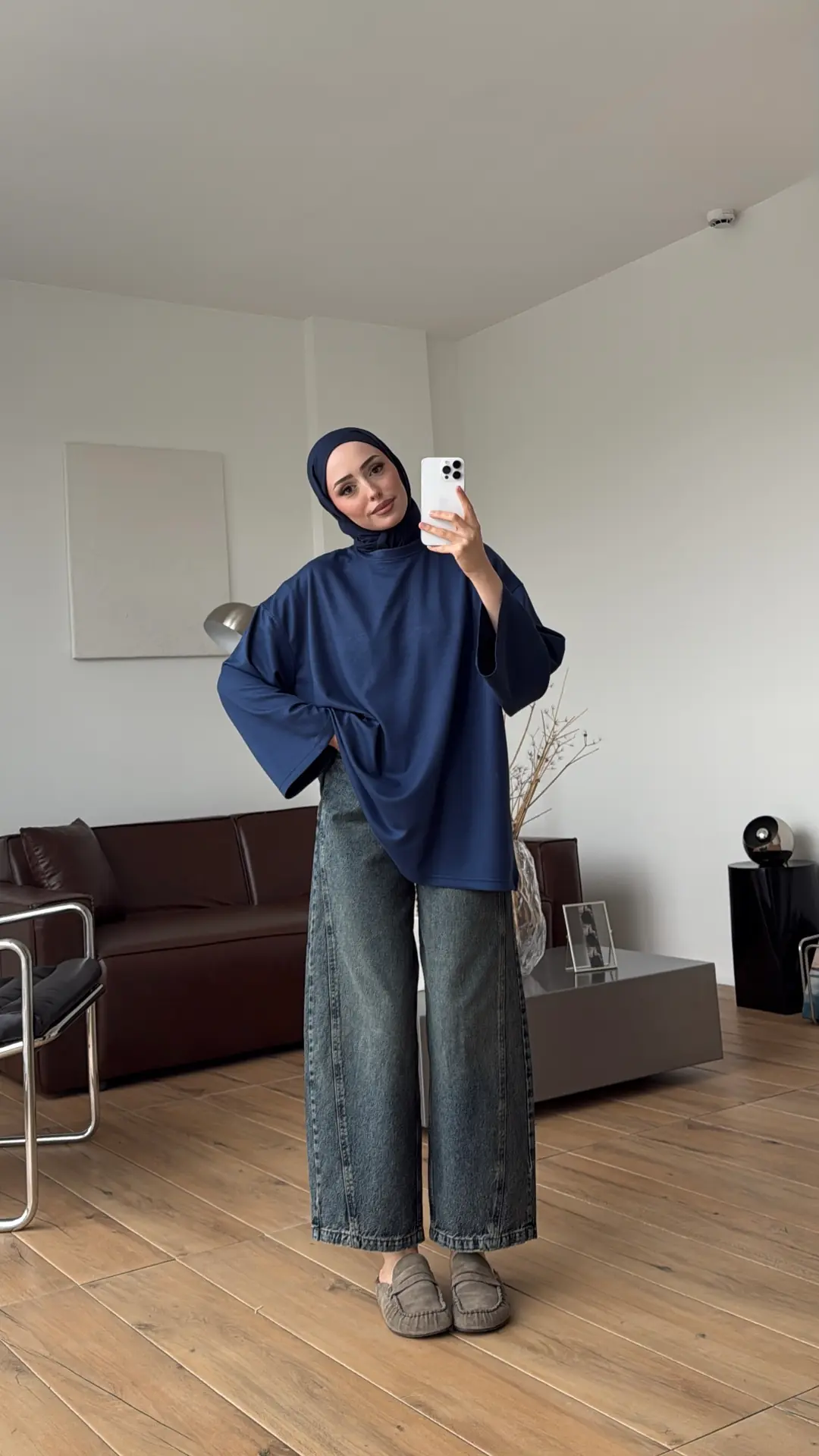 Seyyar Bağlamalı Oysho Kumaş Lacivert Tunik