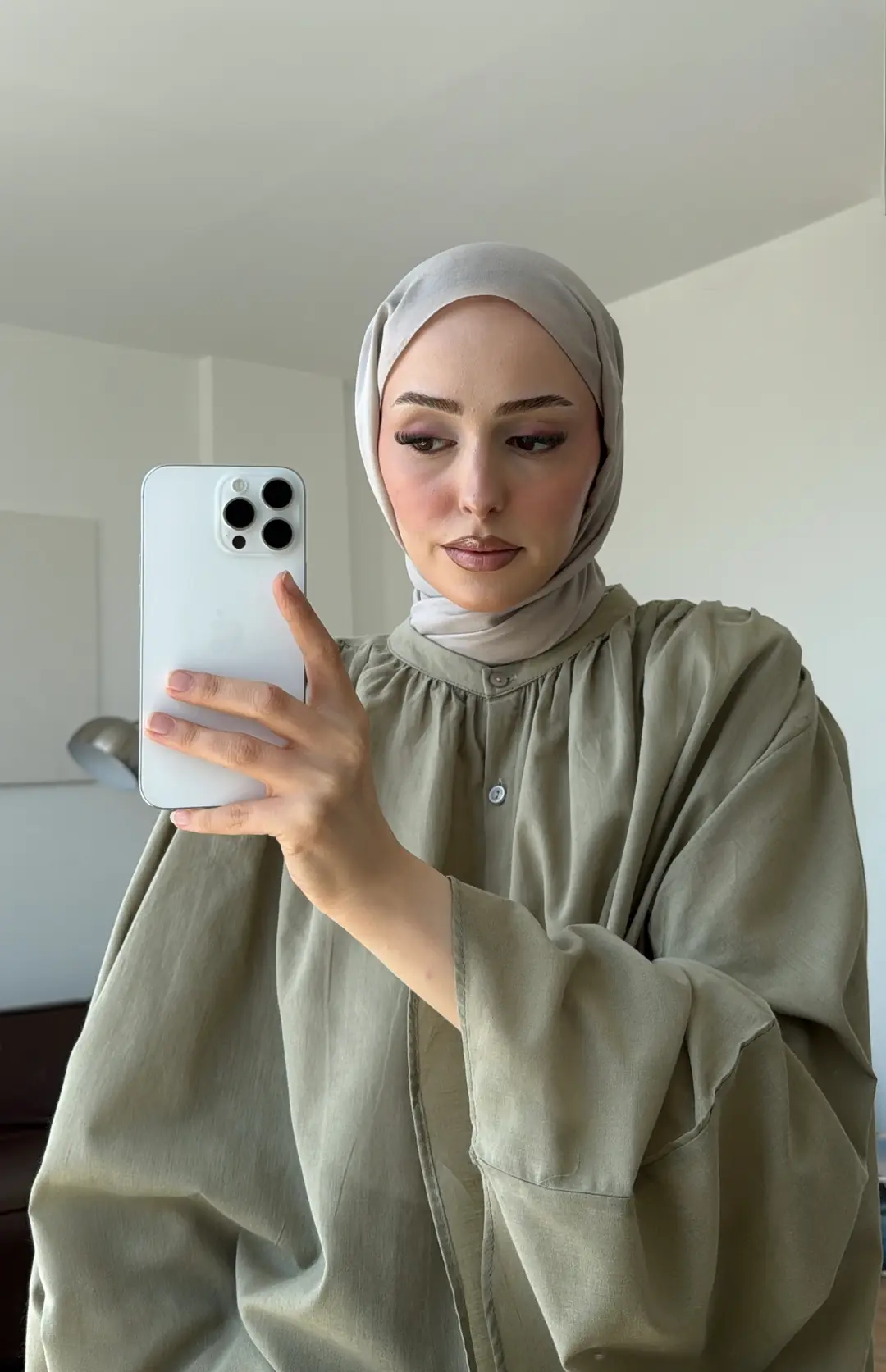 Geniş Kol Dökümlü Vual Gömlek Açık Haki