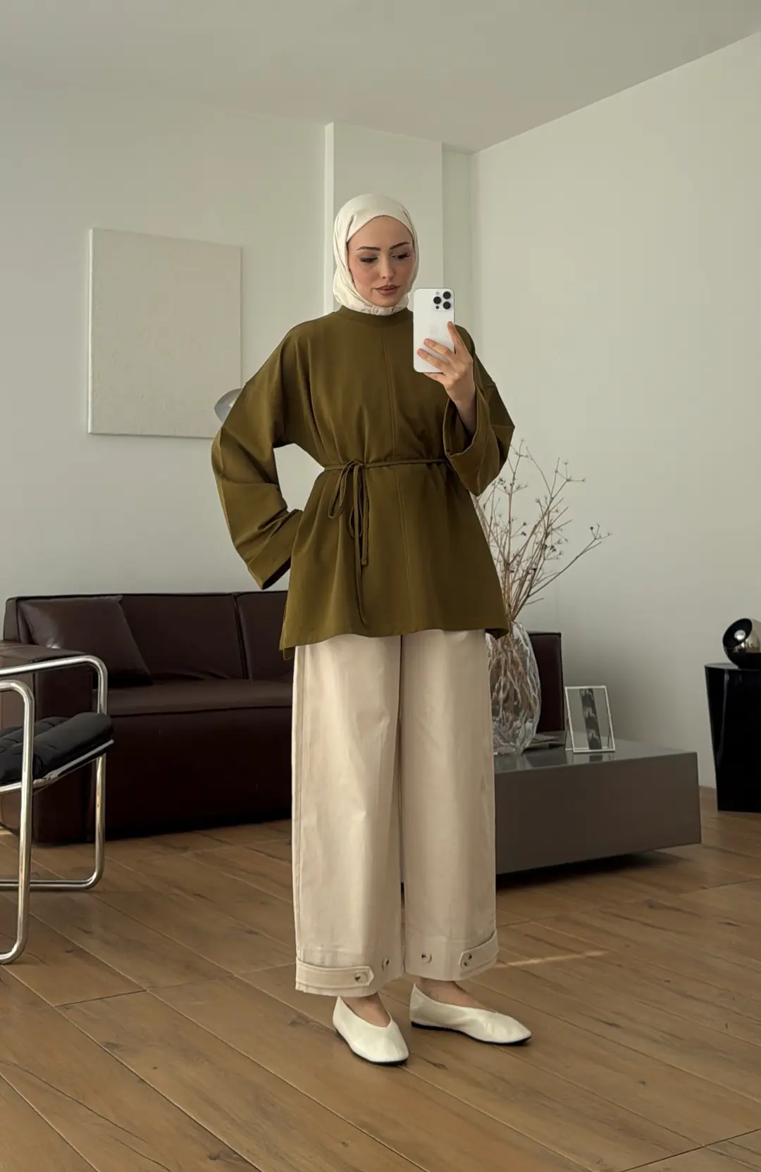Bağlamalı Yanı Yırtmaç Detay Sweatshırt Olive