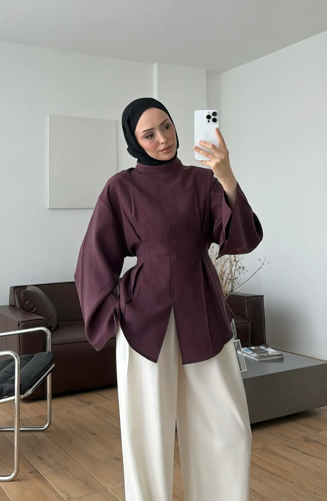 Pileli Modal Bluz Bordo