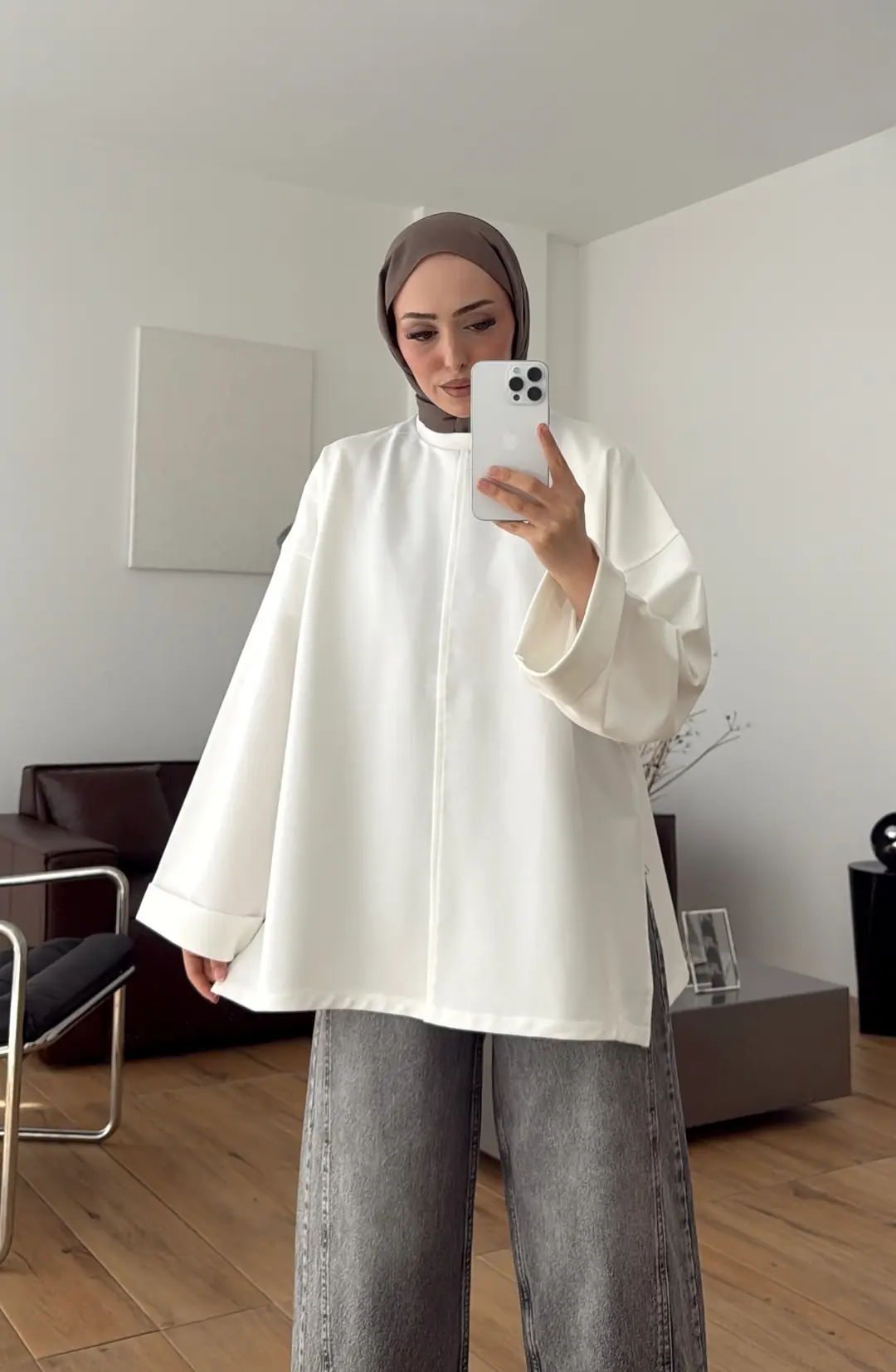 Bağlamalı Yanı Yırtmaç Detay Sweatshırt Ekru