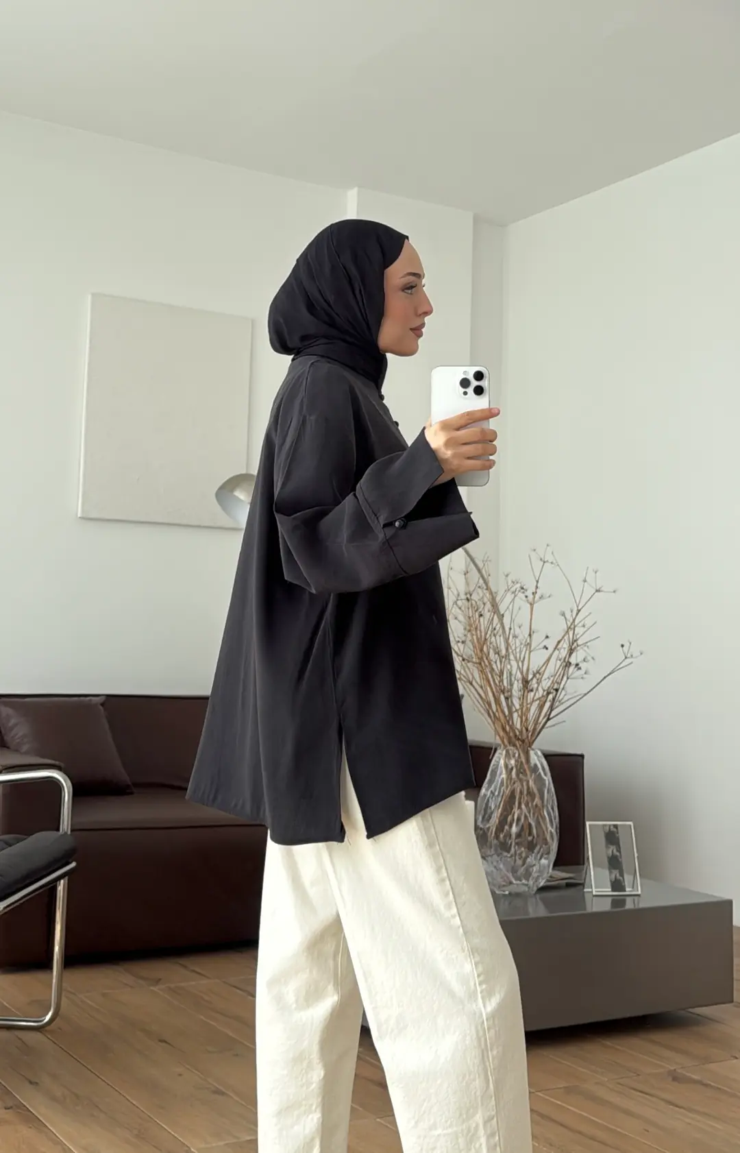 Top Düğmeli Modal Bluz Siyah