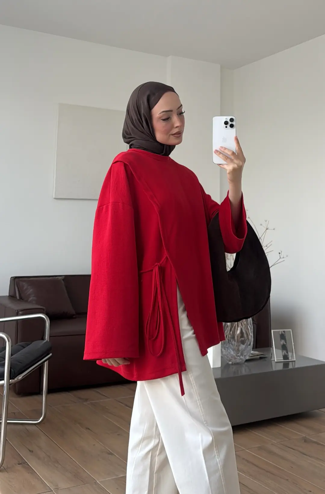 Yan Biye Bağlamalı Tunik Kırmızı