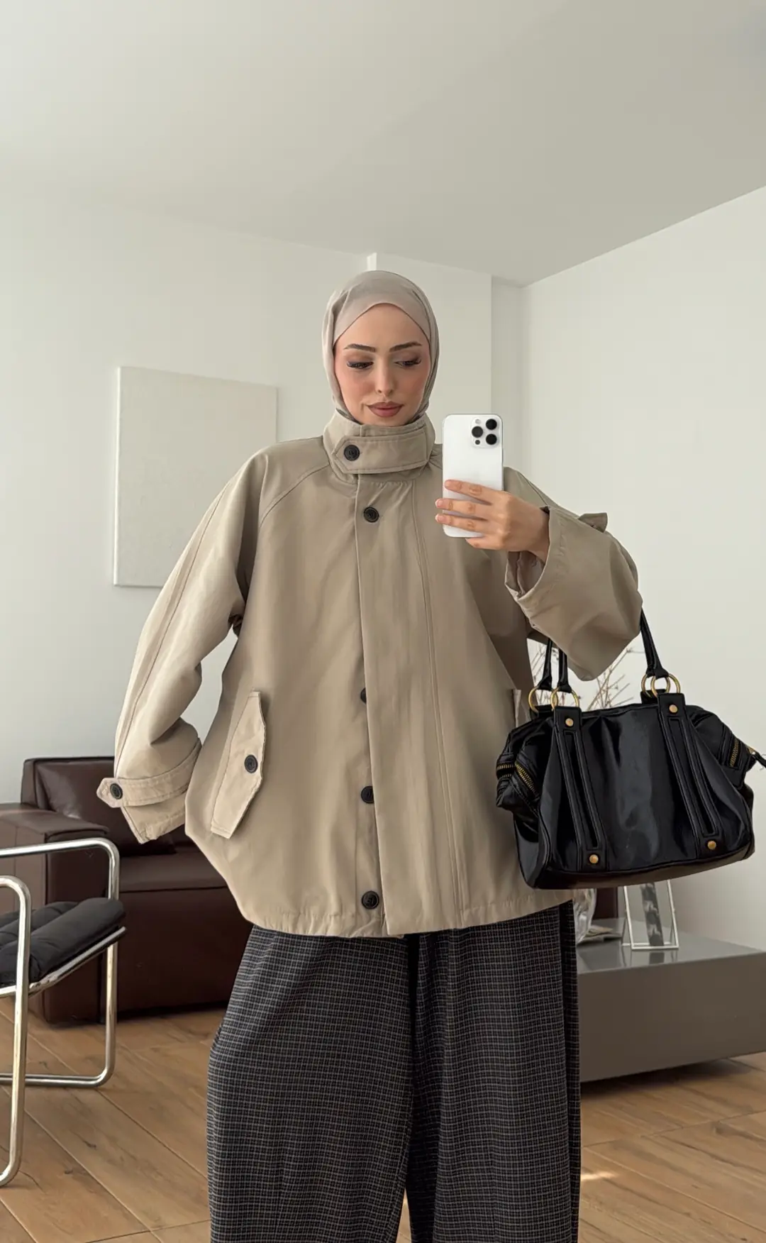Minimal Yakalı Trençkot Vizon