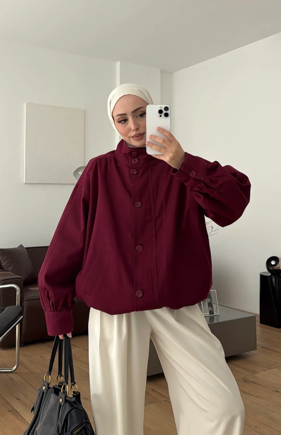 Gabardin Bomber Ceket Bordo