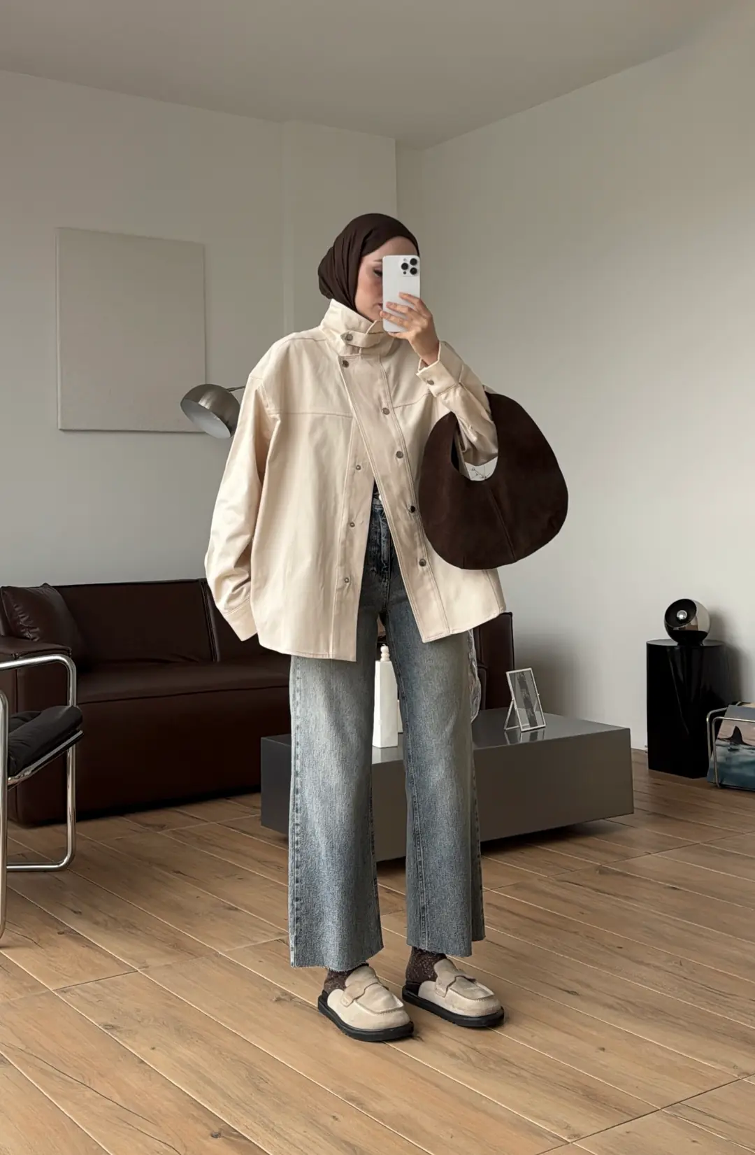 Çırçıtlı Dik Yaka Gabardin Ceket Krem