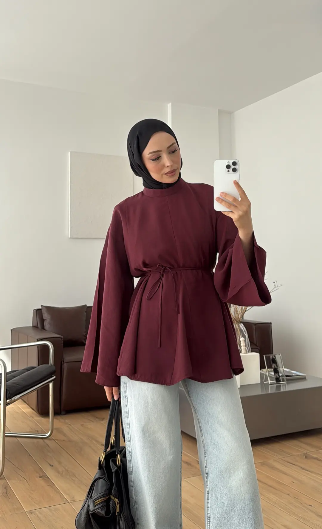 Volanlı Modal Gömlek Bordo