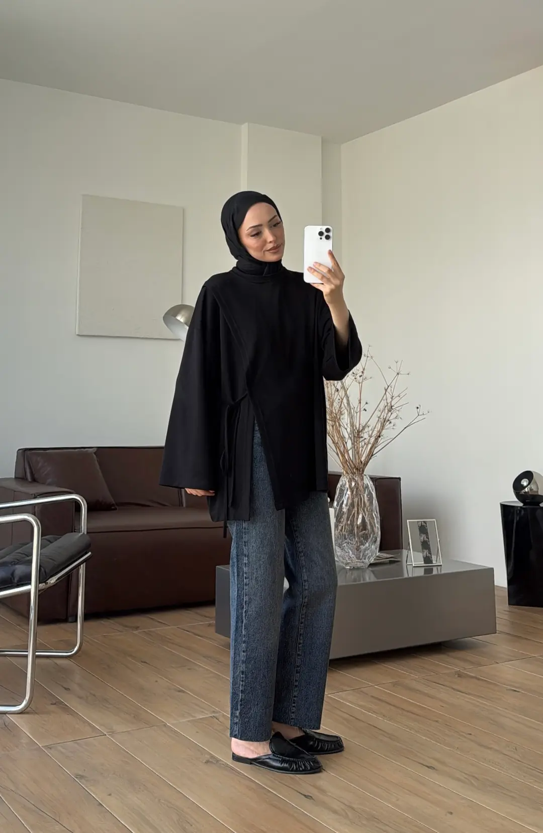 Yan Biye Bağlamalı Tunik Siyah