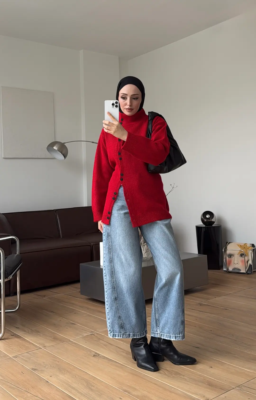 Yan Düğmeli Triko Hırka Kırmızı